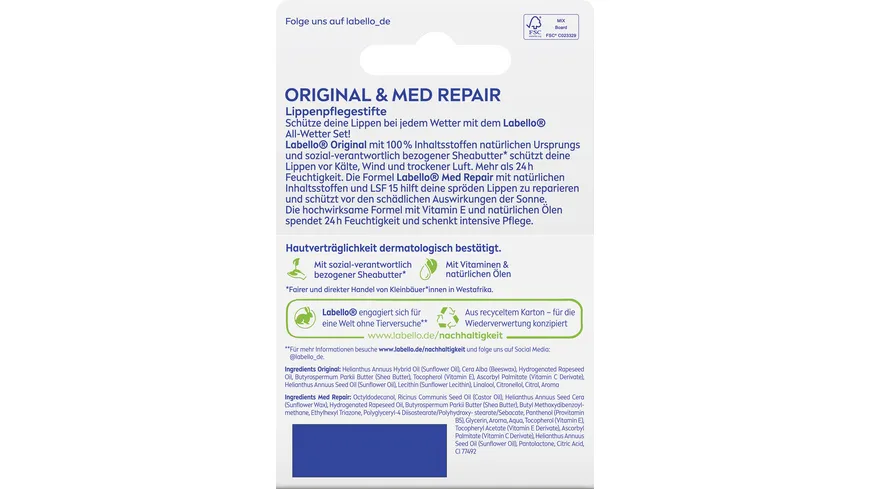 Labello Lippenpflege Original + Med Repair 9.6 g