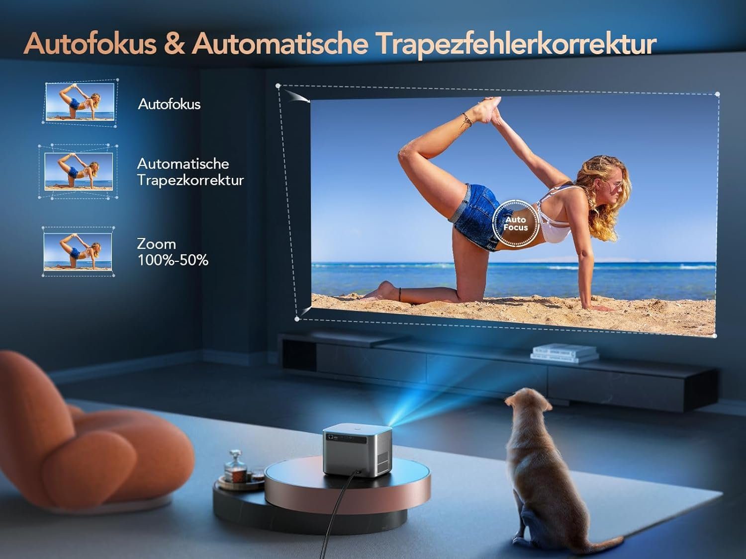 TOPTRO Portabler Projektor (1920x1080 px, TOPTRO 4K Unterstützt LED Projektor Heimkino Beamer kompatibel mit)