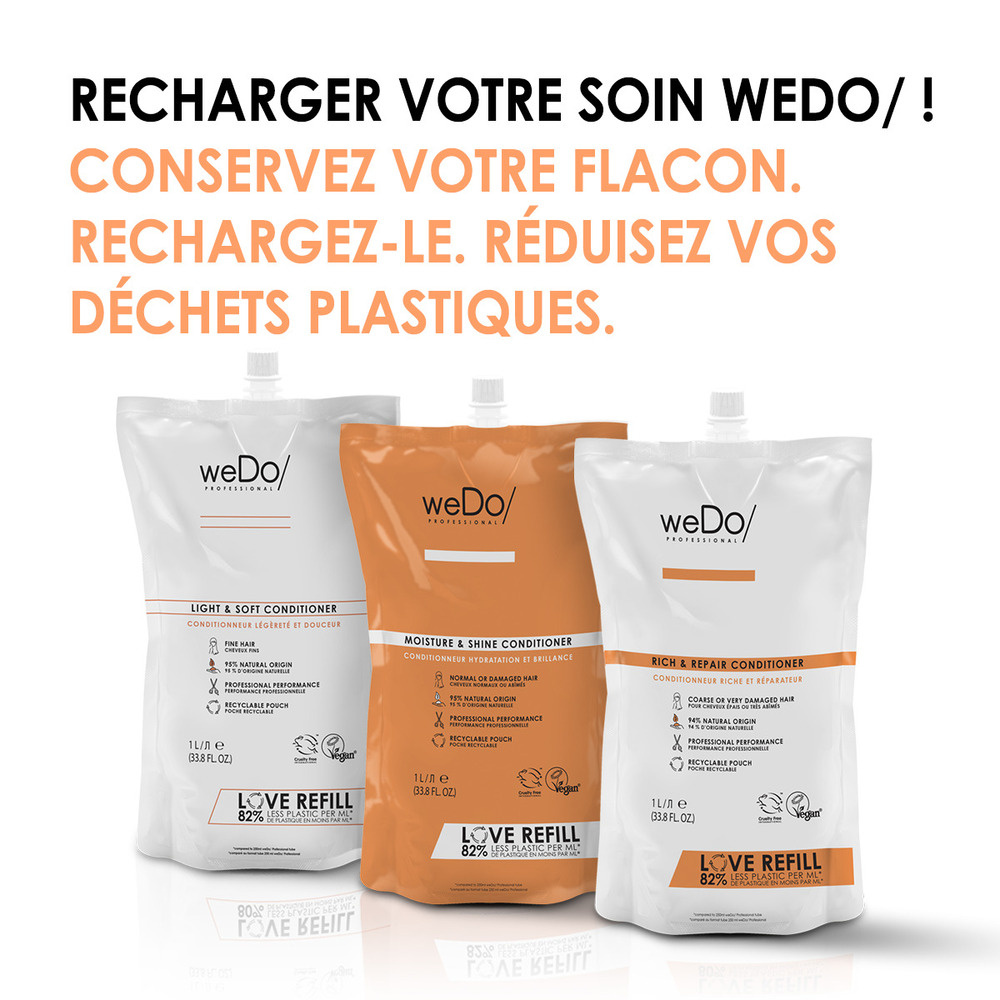 wedo Après-shampoing Vegan Légèreté et Douceur recharge pour cheveux fins Après-shampooing vegan sans silicone sans colorants pour cheveux fins
