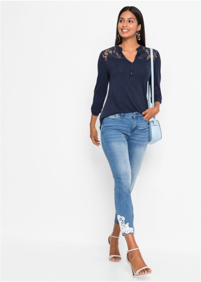 Henleyshirt mit Spitzeneinsatz