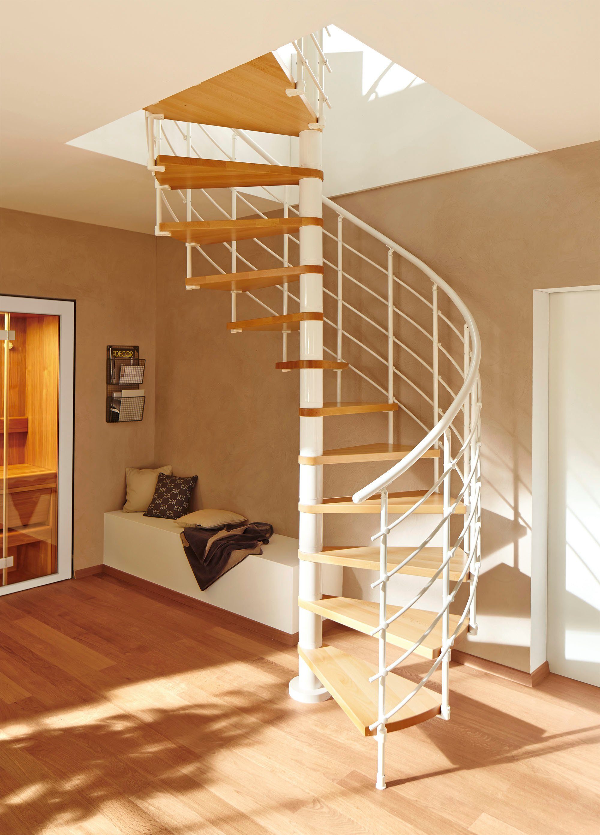 Dolle Spindeltreppe Oslo, für Geschosshöhen bis 276 cm, Stufen offen, Buche, Ø: 120 cm