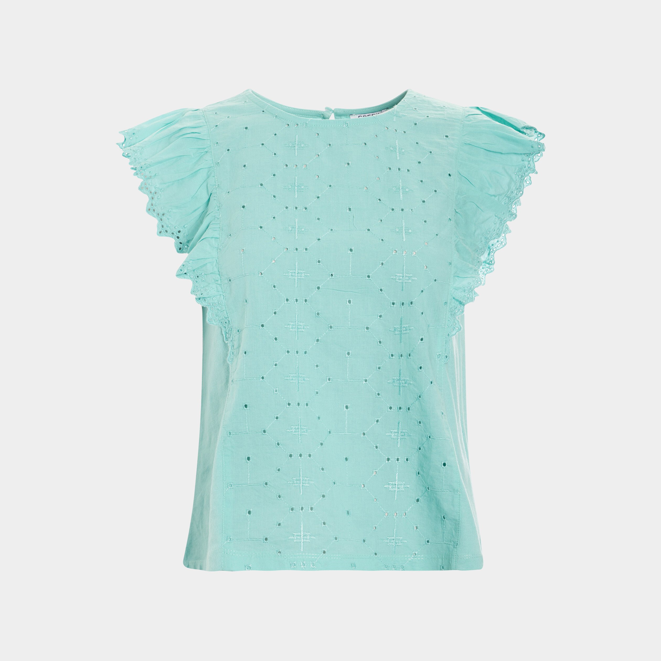T-shirt avec broderie anglaise bleu turquoise femme | La Halle