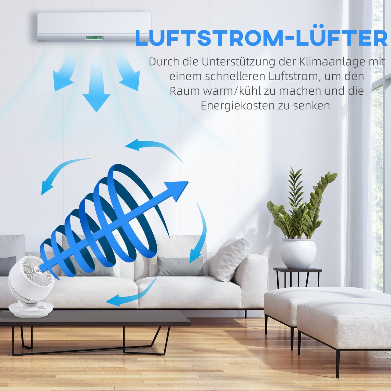 HOMCOM Tischventilator 90° Kippfunktion 70° Oxidation 90° Schwenkbar