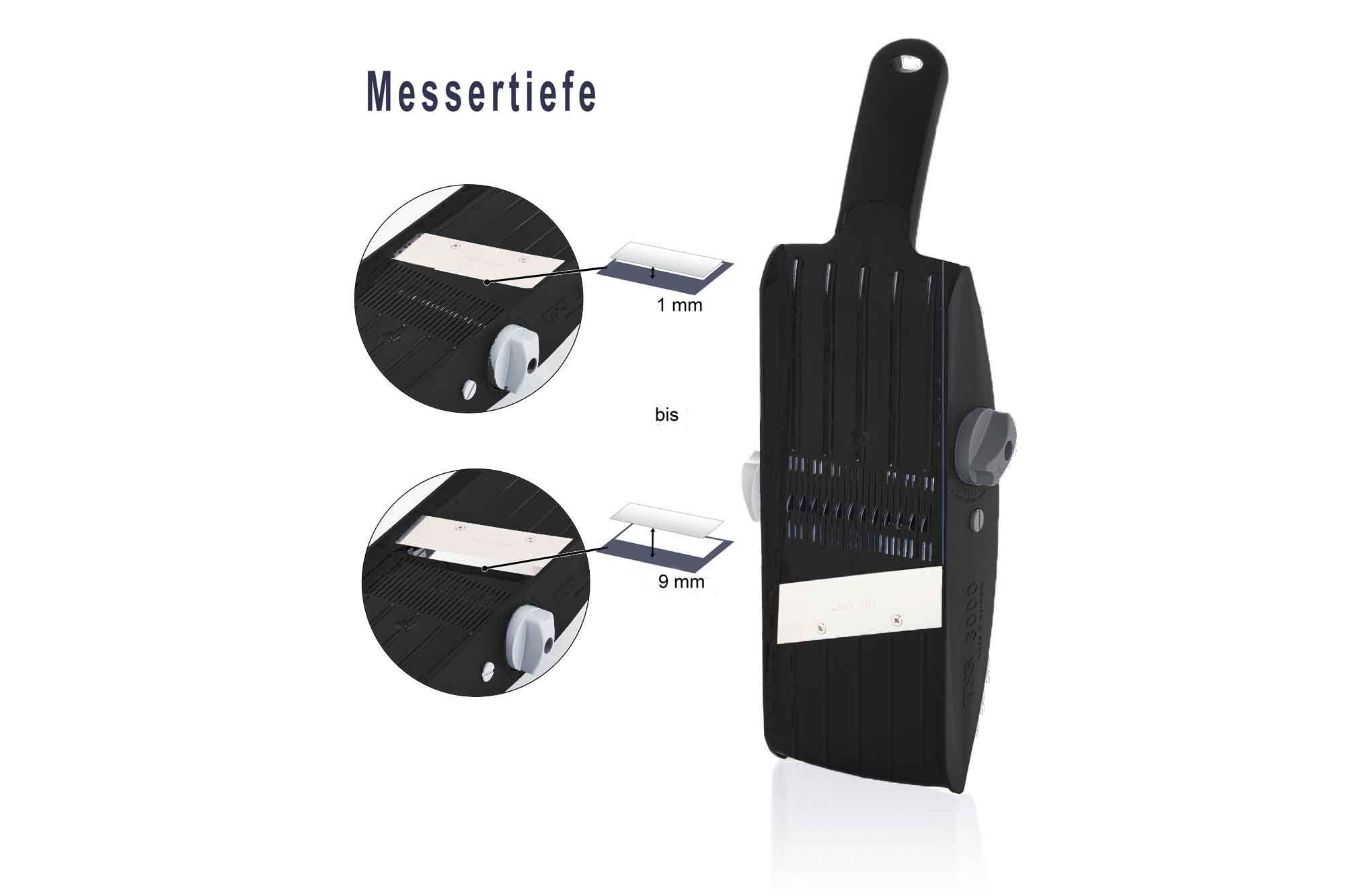 TNS 3000 Gemüsehobel TNS 3000 All in ONE Gemüsehobel schwarz Gurkenhobel Küchenhobel Gemüse, Kunststoff, (mit Restehalter, 2-St), 32 Einstellmöglichkeiten