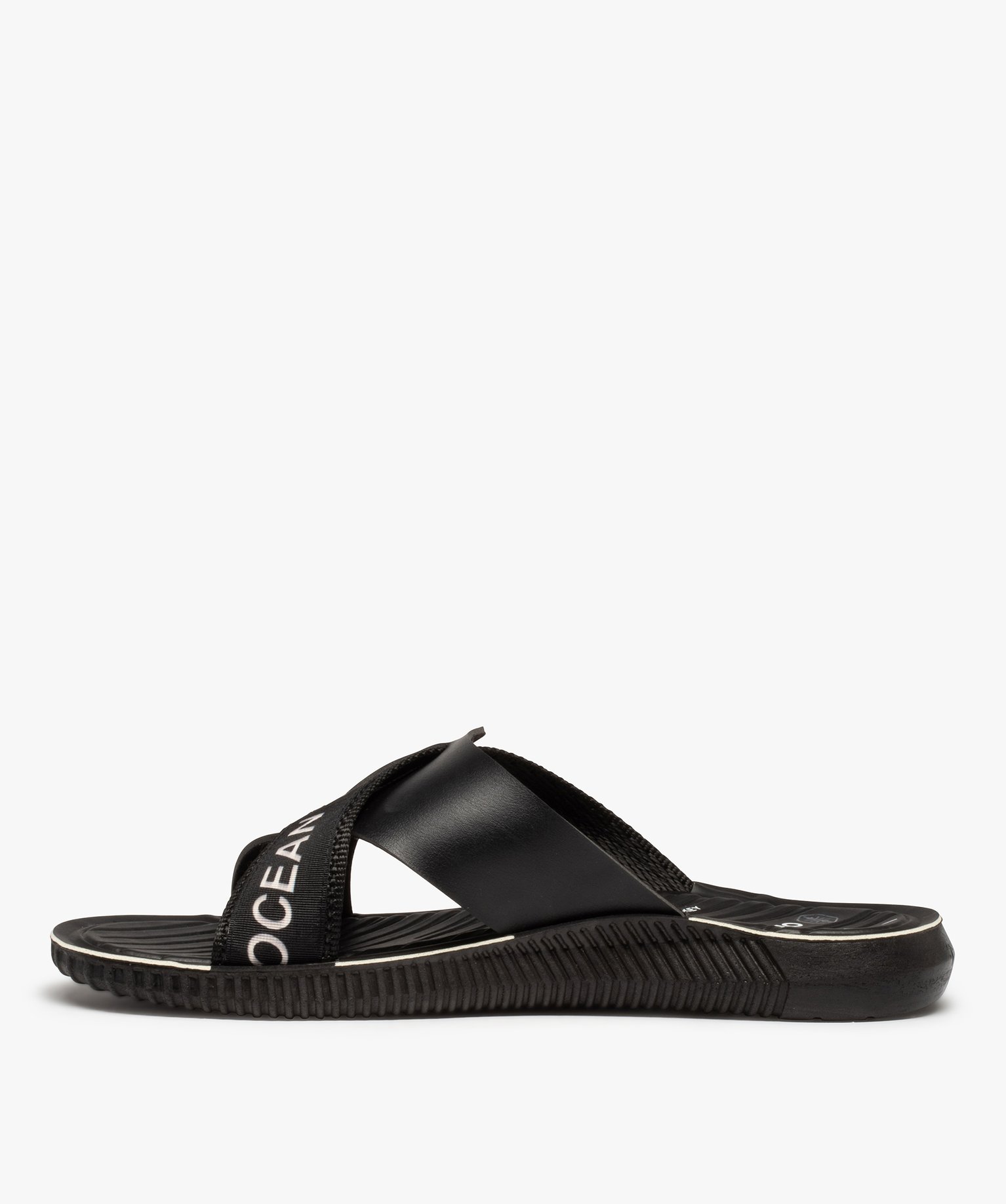 Sandales homme mules à larges brides croisées noir | GEMO