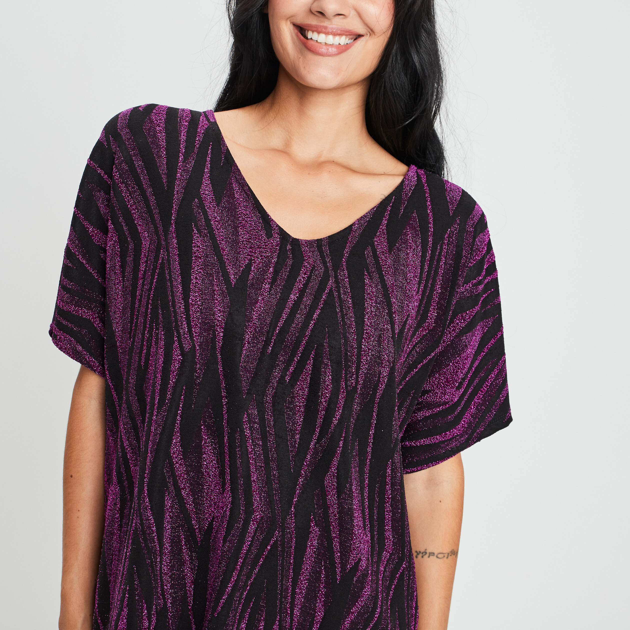 T-shirt de soirée manches courtes violet femme | La Halle