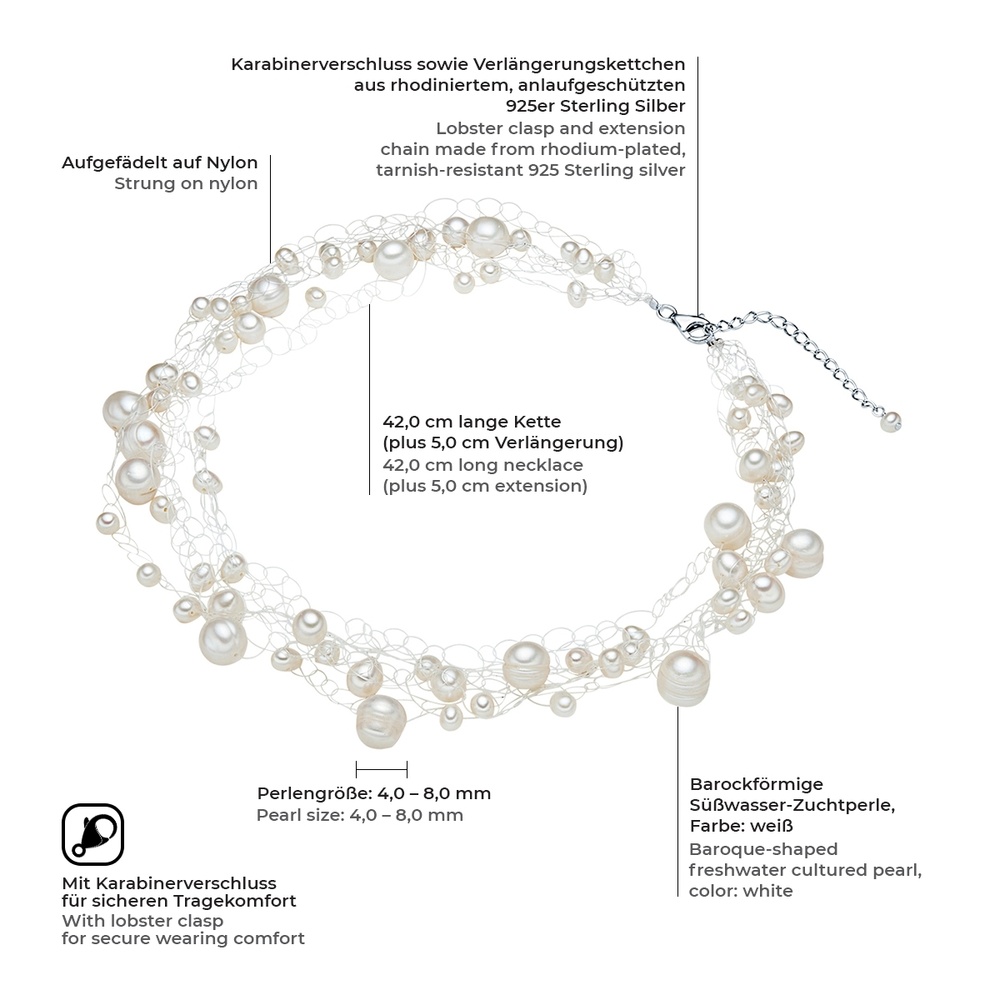 Valero Pearls Collier de perles Perle de culture d'eau douce Perle de culture d'eau douce en Bl collier