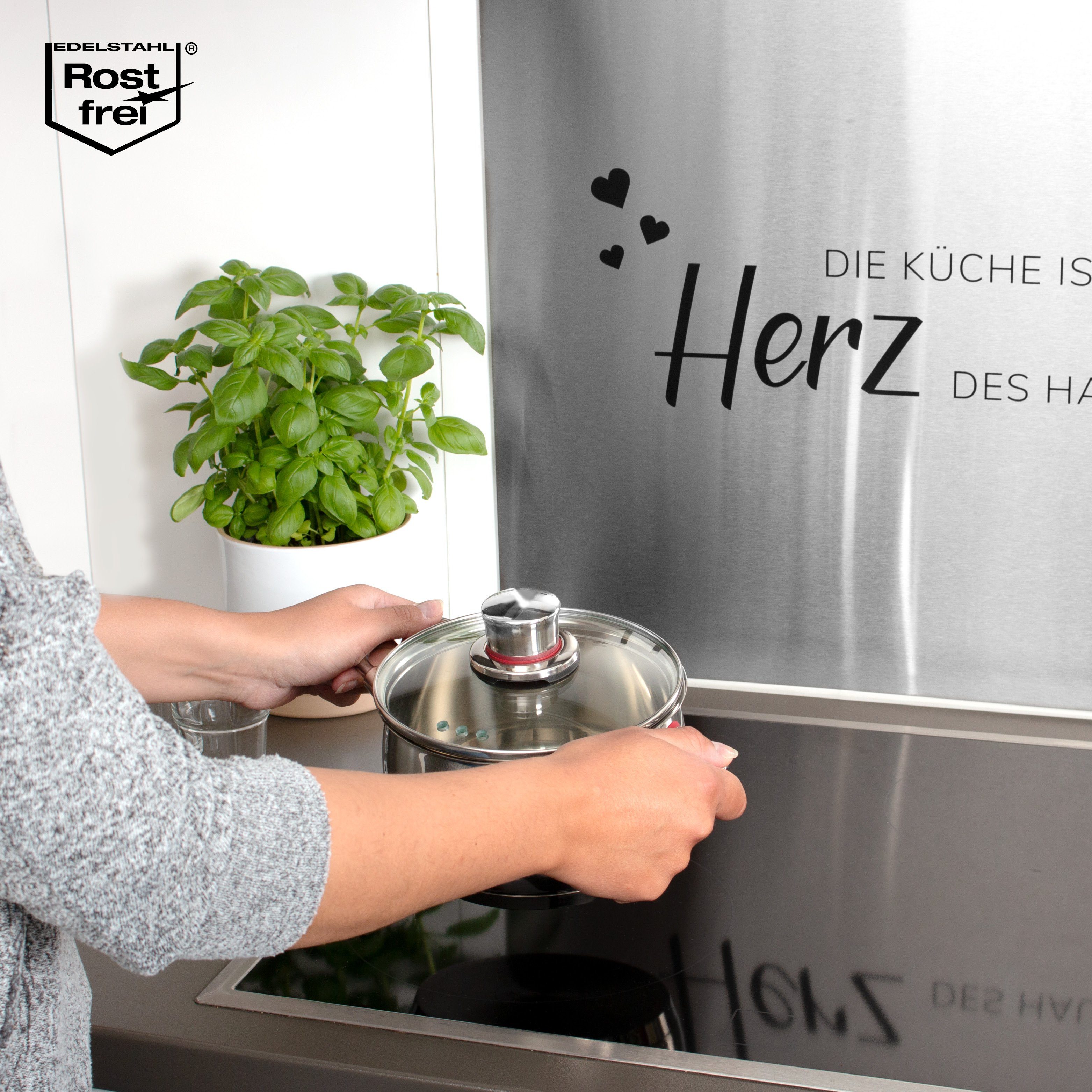 bremermann Spritzschutz bremermann Herdspritzschutz 2in1 mit Dekor aus Edelstahl // ca. 59 B