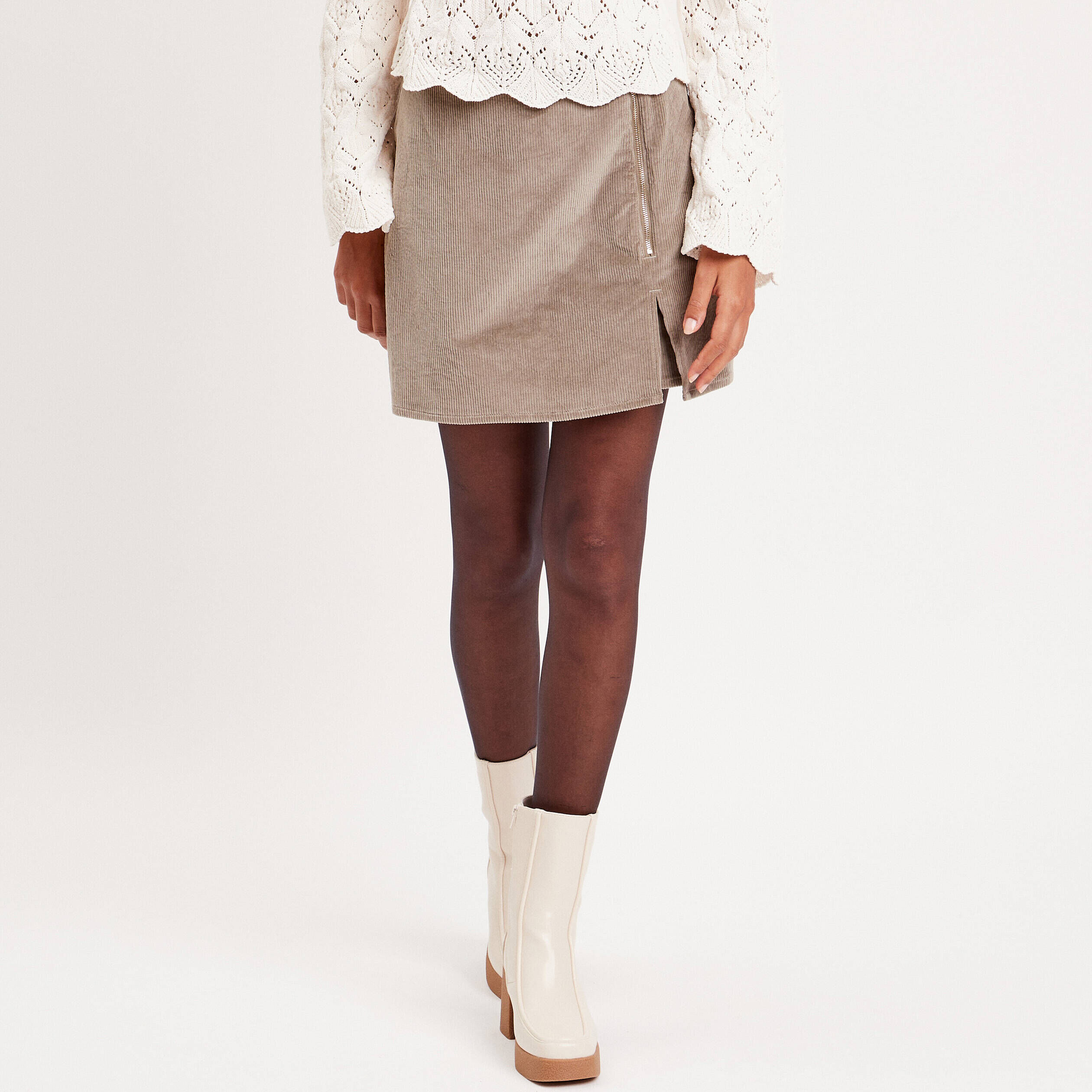Jupe-short moulante velours vert kaki femme | Cache Cache