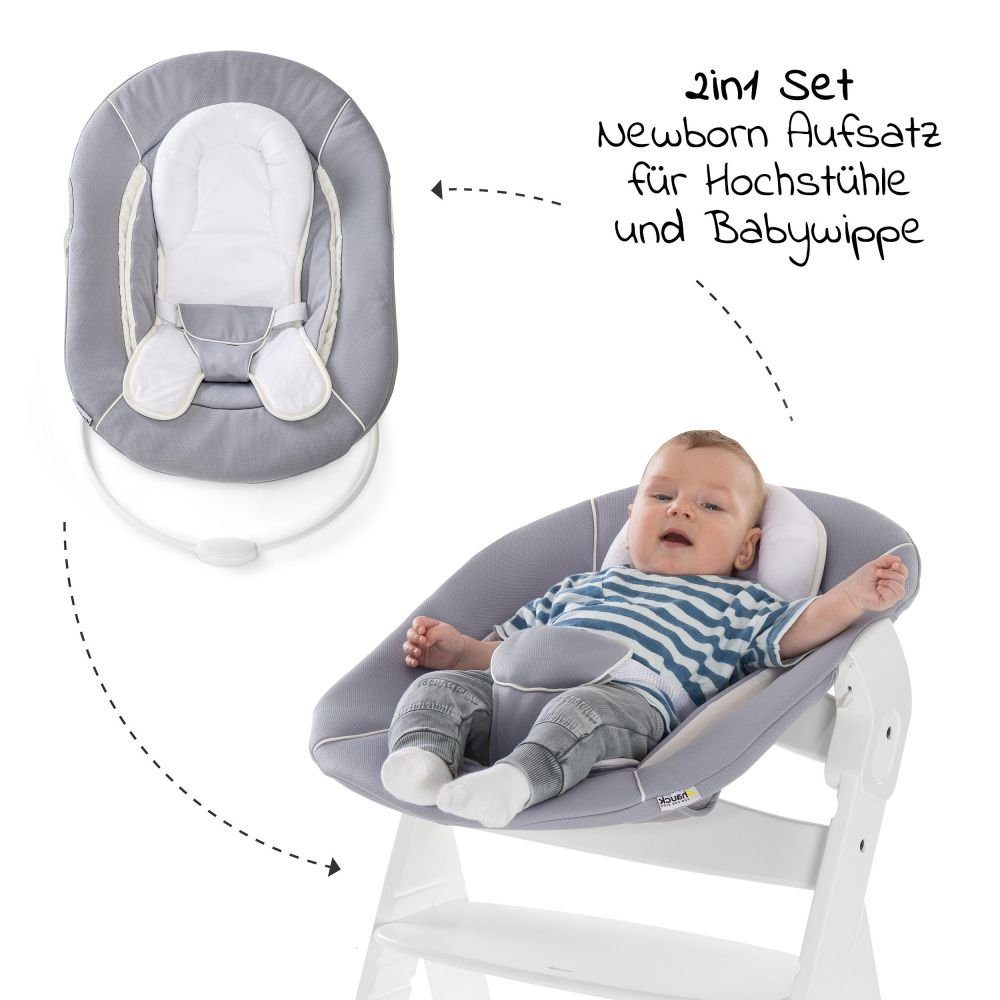 Hauck Hochstuhl Beta Plus White Newborn Set (Set, 5 St), Babystuhl ab Geburt inkl. Aufsatz für Neugeborene, Tisch, Sitzauflage