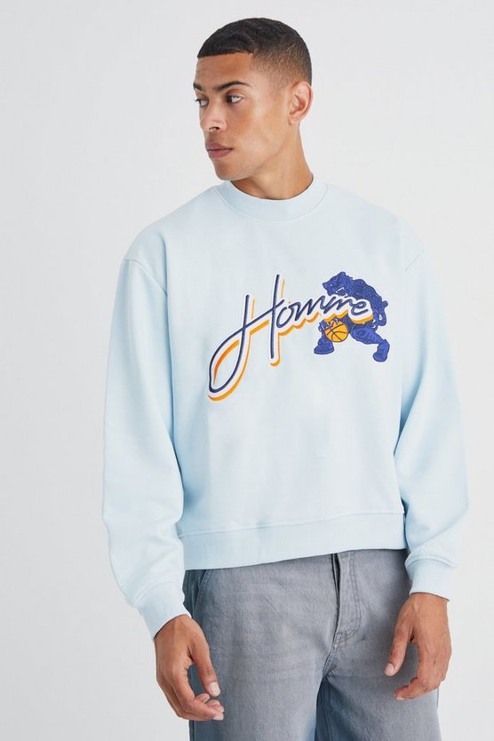 Kastiges Sweatshirt mit Homme-Applikation