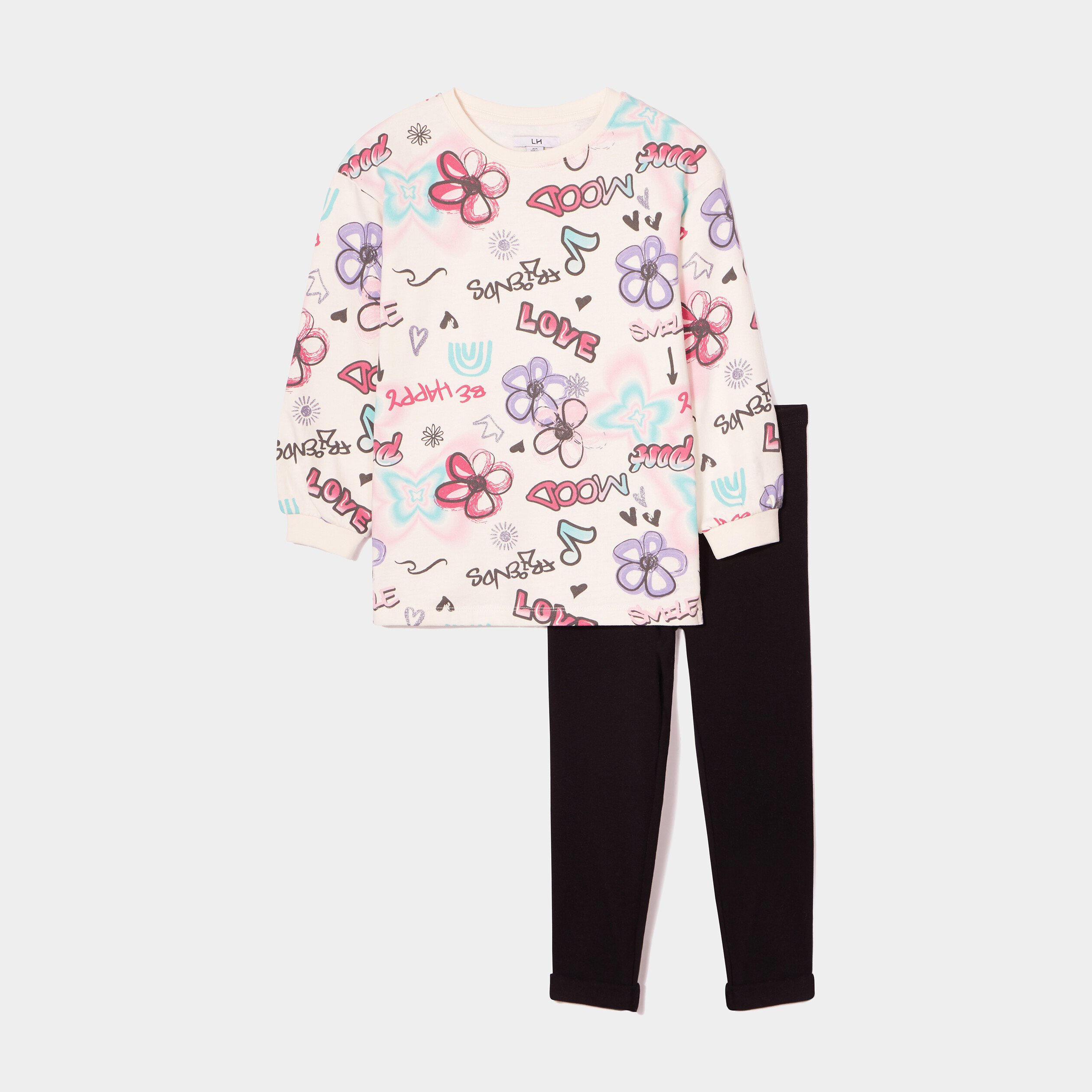 Ensemble sweat long et legging beige fille | La Halle