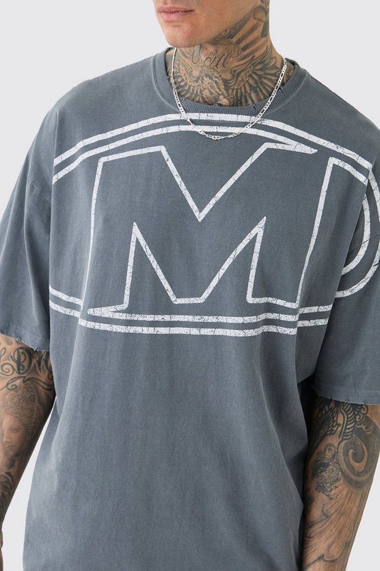 Tall zerrissenes Oversize T-Shirt mit Logo-Print
