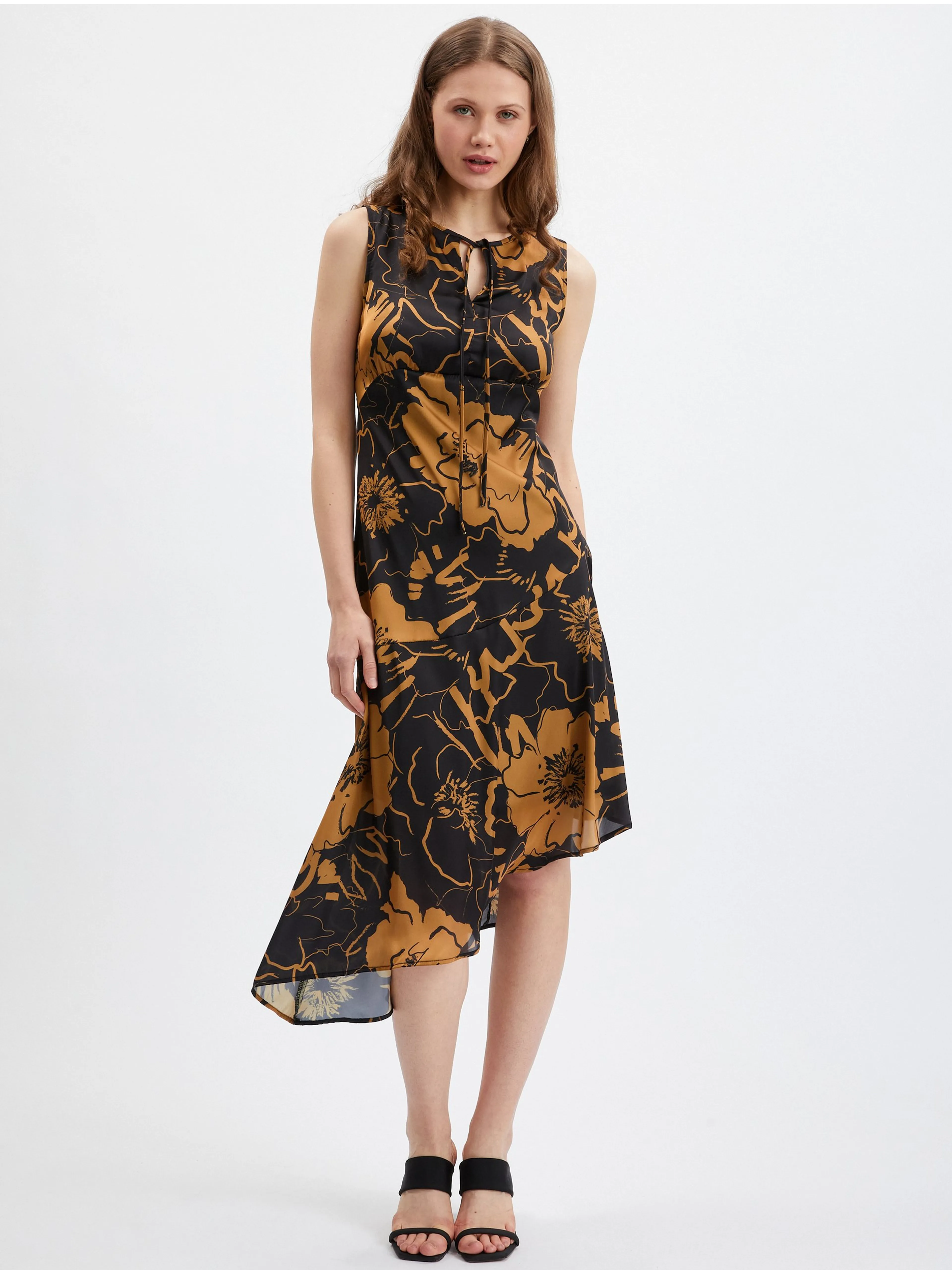 Braunes und schwarzes Damen-Satinkleid ORSAY