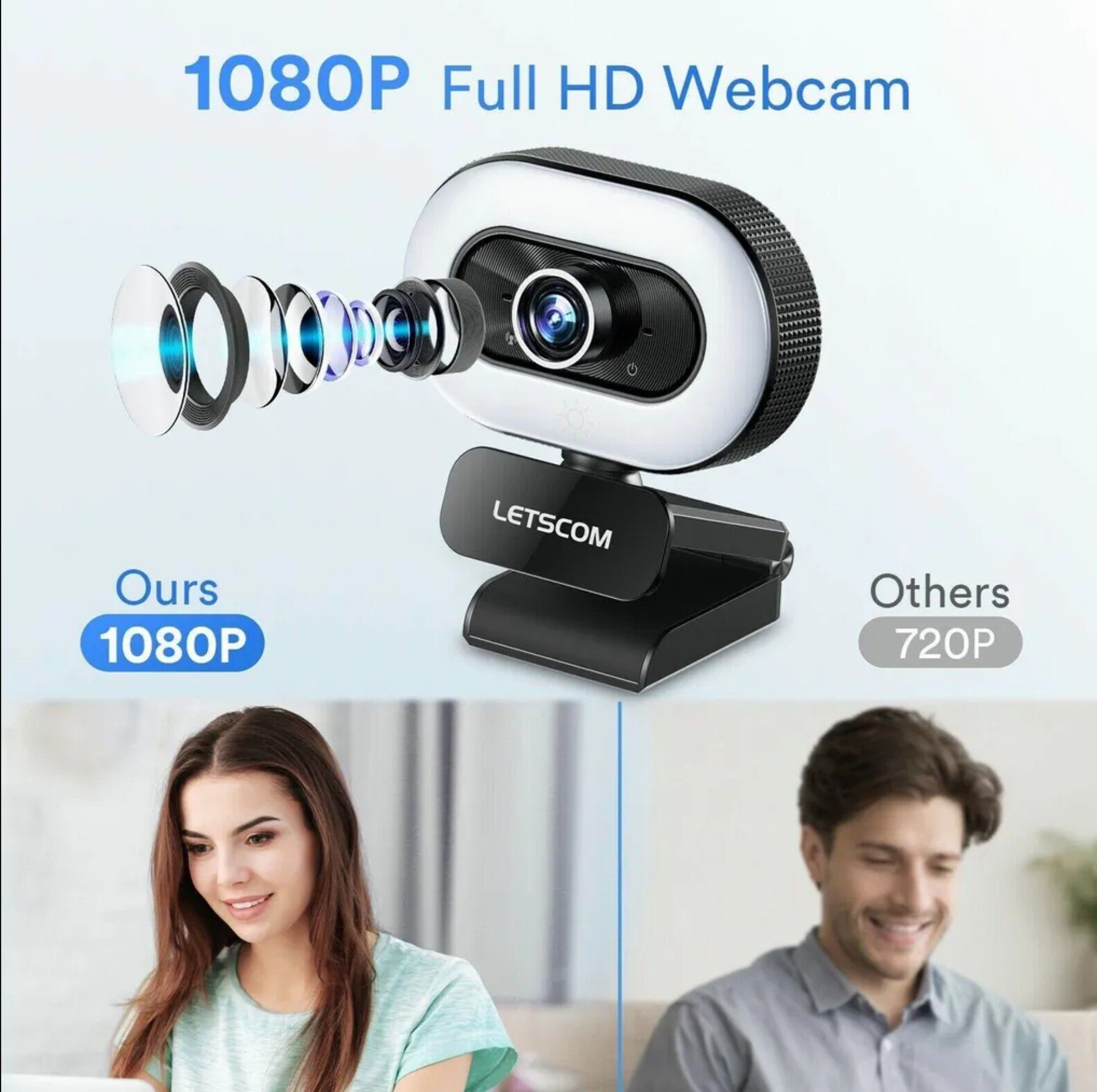 OKA 1080P Full HD Webcam mit 360° Drehung, USB Computer Kamera Full HD-Webcam (mit Mikrofon, T3601, Schwarz)