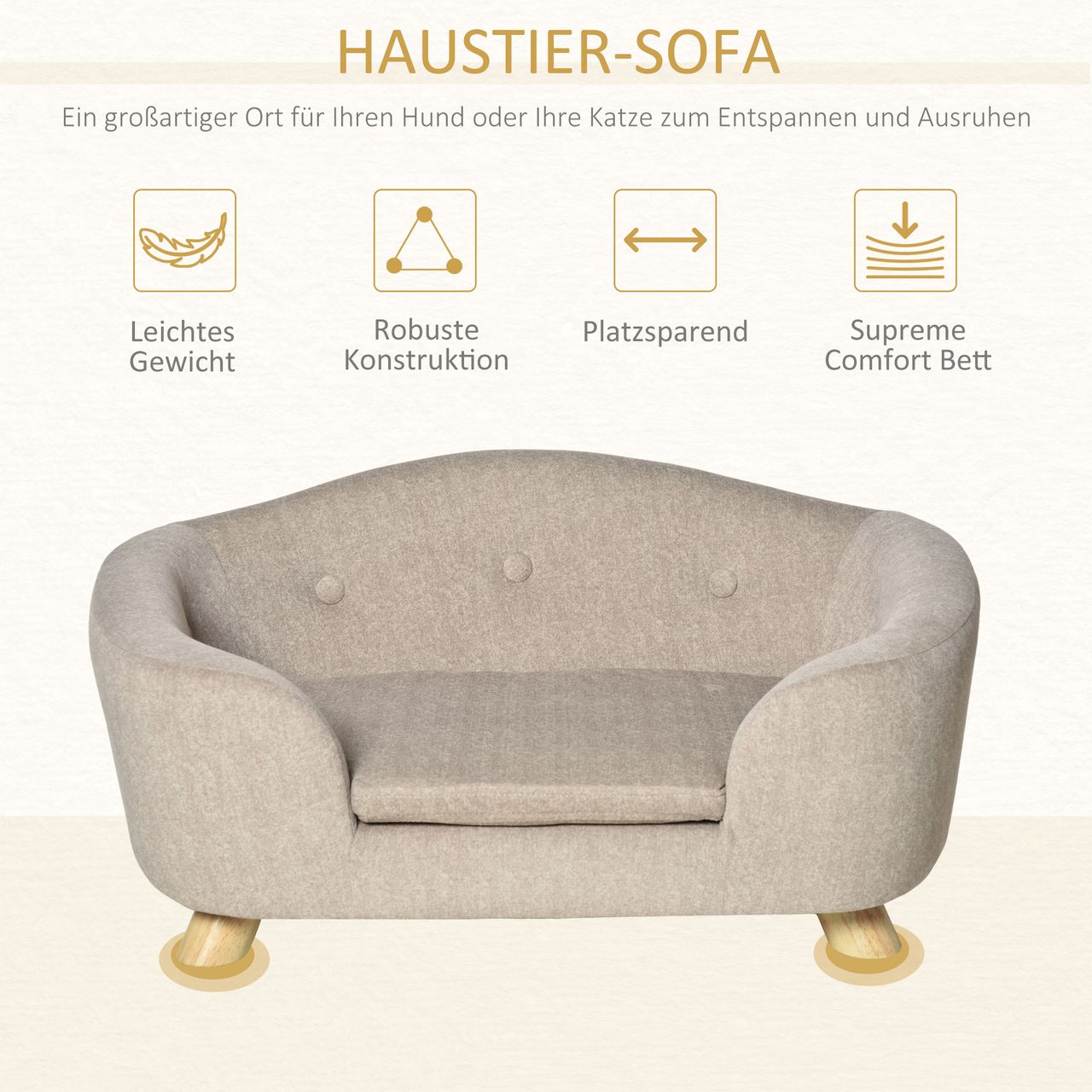PawHut Haustiersofa Hundematte Katzen Sofa mit Kissen Plüsch Cremeweiß