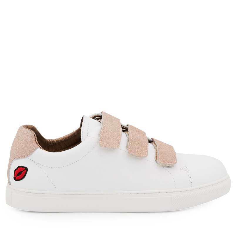 Baskets en cuir Edith blanc/glitter or