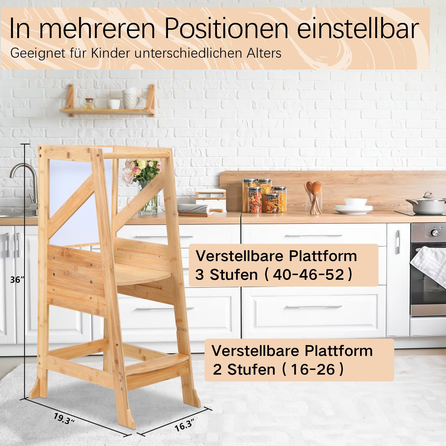 Yakimz Stehhilfe Lernturm für Baby Kindertisch Tritthocker mit Tafel Küchenhelfer
