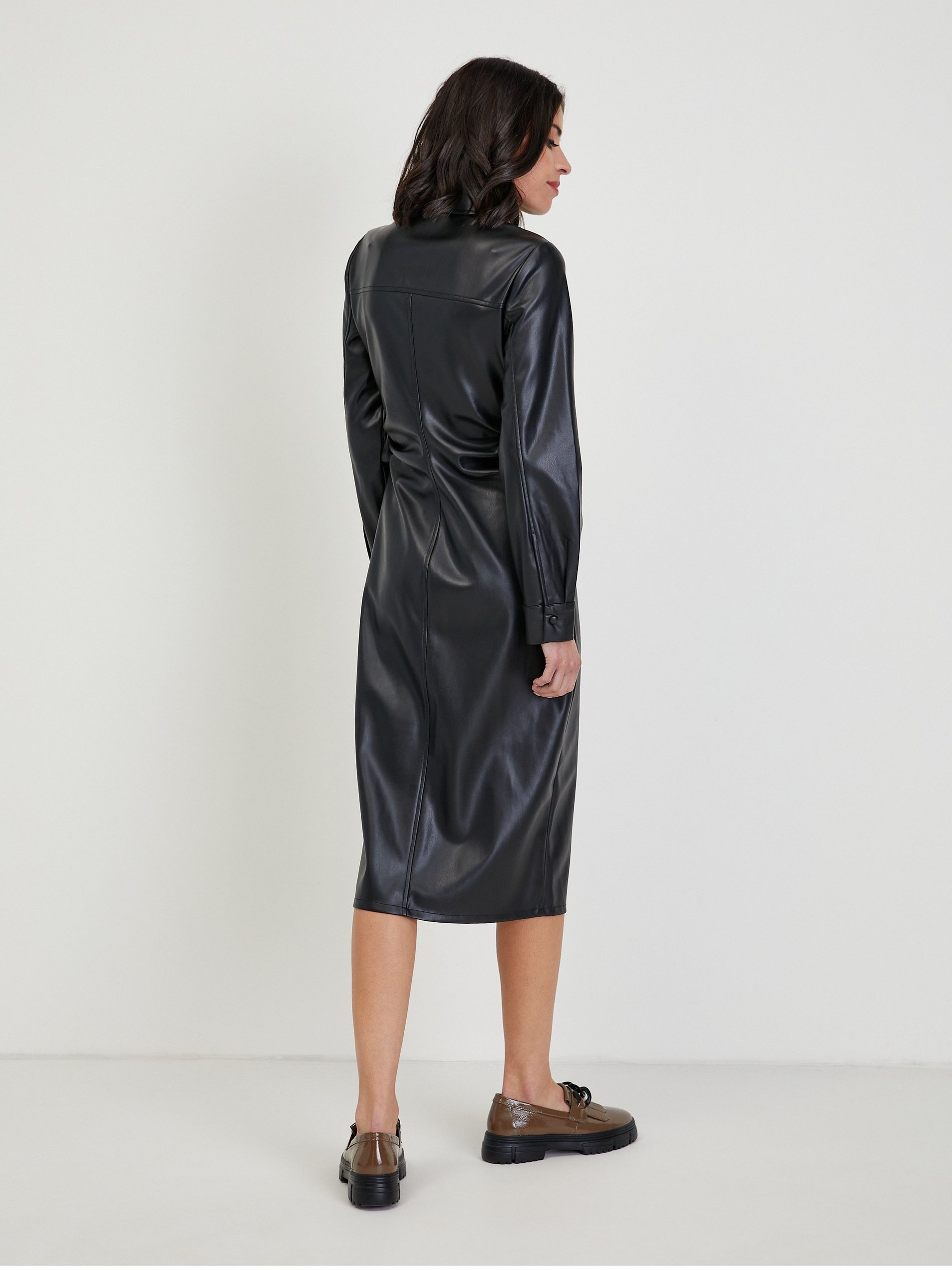 Schwarzes Damen Midikleid Kunstleder ORSAY