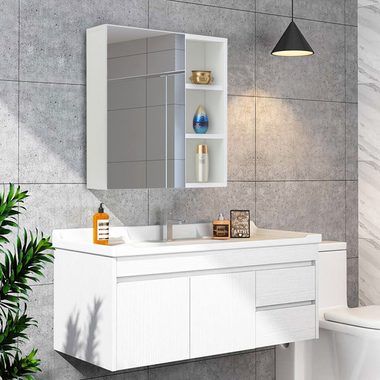 CLIPOP Spiegelschrank Badezimmerschrank, Wandschrank, Hängeschrank mit verstellbarer Ablage Aufbewahrungsschrank für Badezimmer