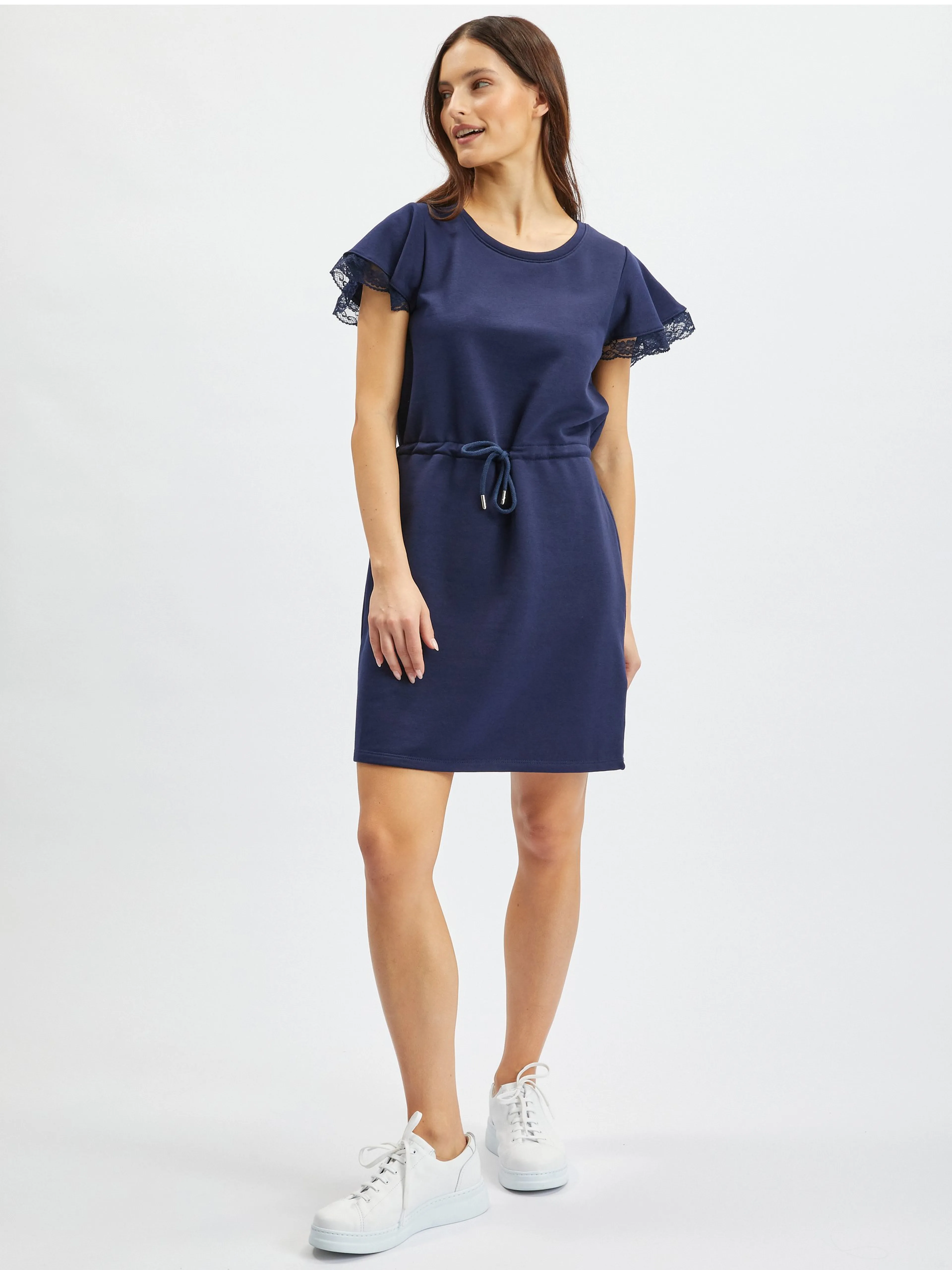 Dunkelblaues Damen-Sweatshirt-Kleid mit Spitze ORSAY