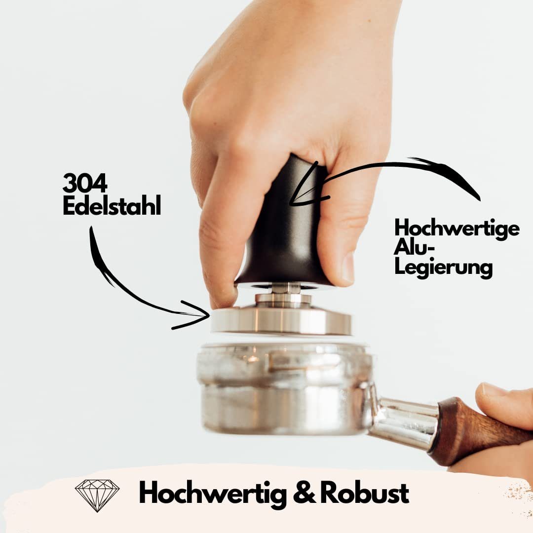 Brave Elephant Tamper 51mm/58mm aus Edelstahl inkl. Tampermatte, Barista Stempel druckregulierend