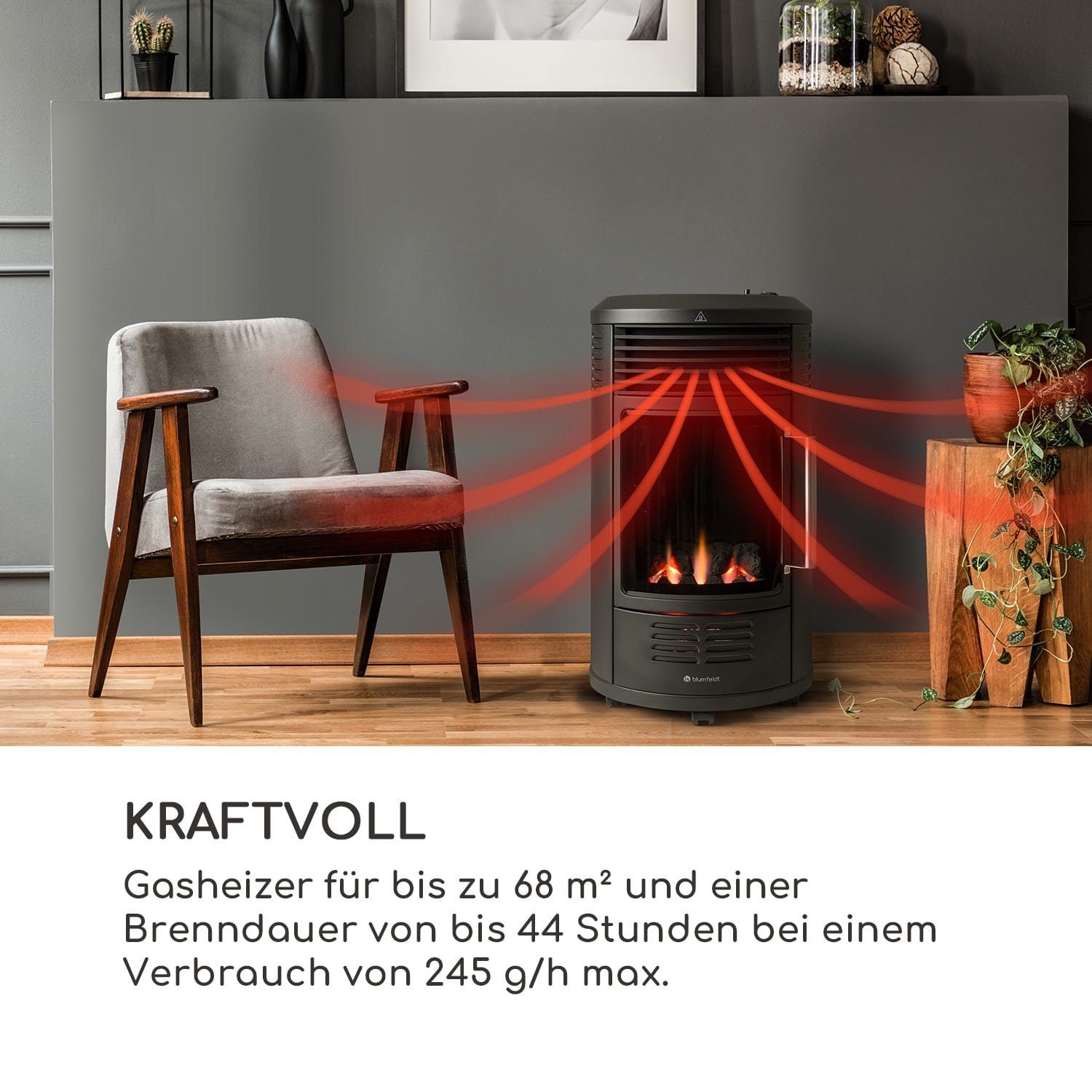 blumfeldt Heizkörper Andora Deluxe, Heizofen für innen Gas Gasbrennofen Elektrisch 3400 W Mobil