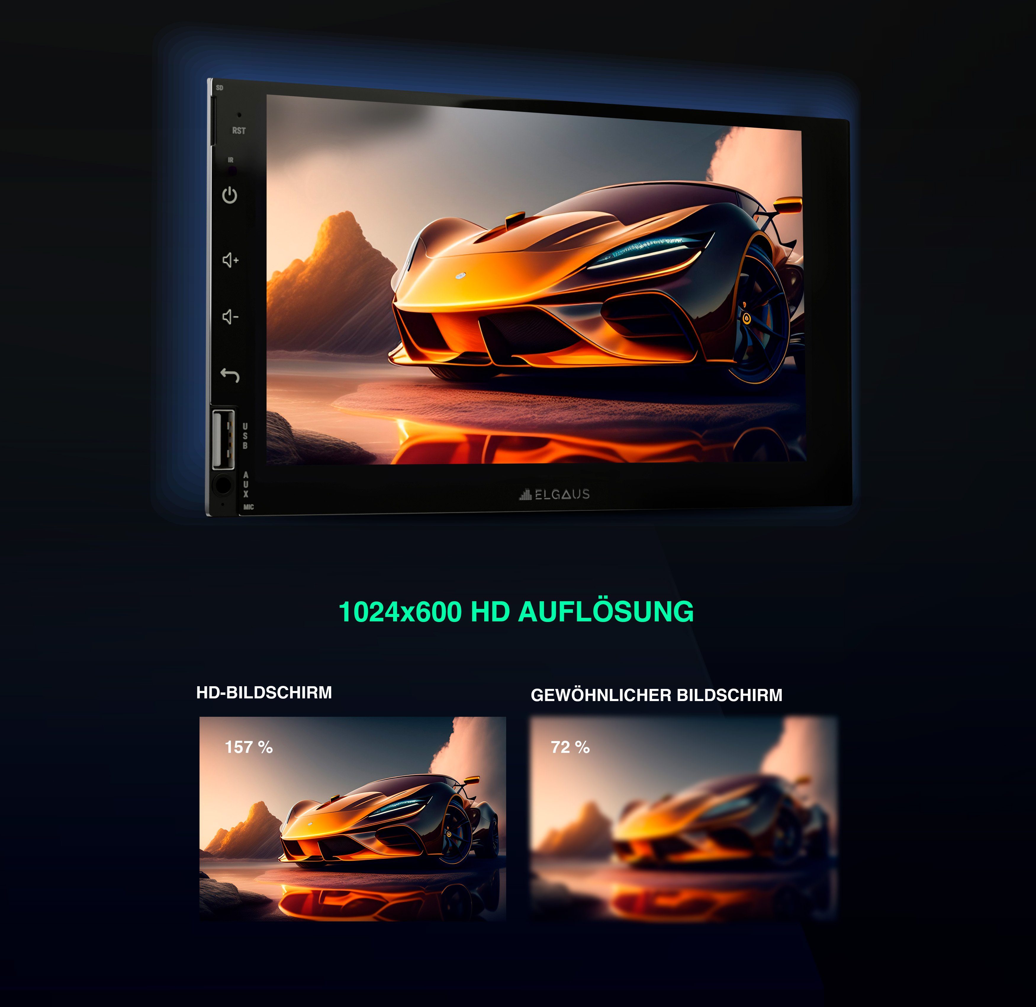 ELGAUS ELGAUS OM-270A universelles 2 DIN Android 11 Autoradio (FM-Tuner mit RDS, Digitalradio (DAB), UKW, CarPlay, Android Auto, RDS, DAB, RGB, Fernbedienung, Manual in DE/EN)