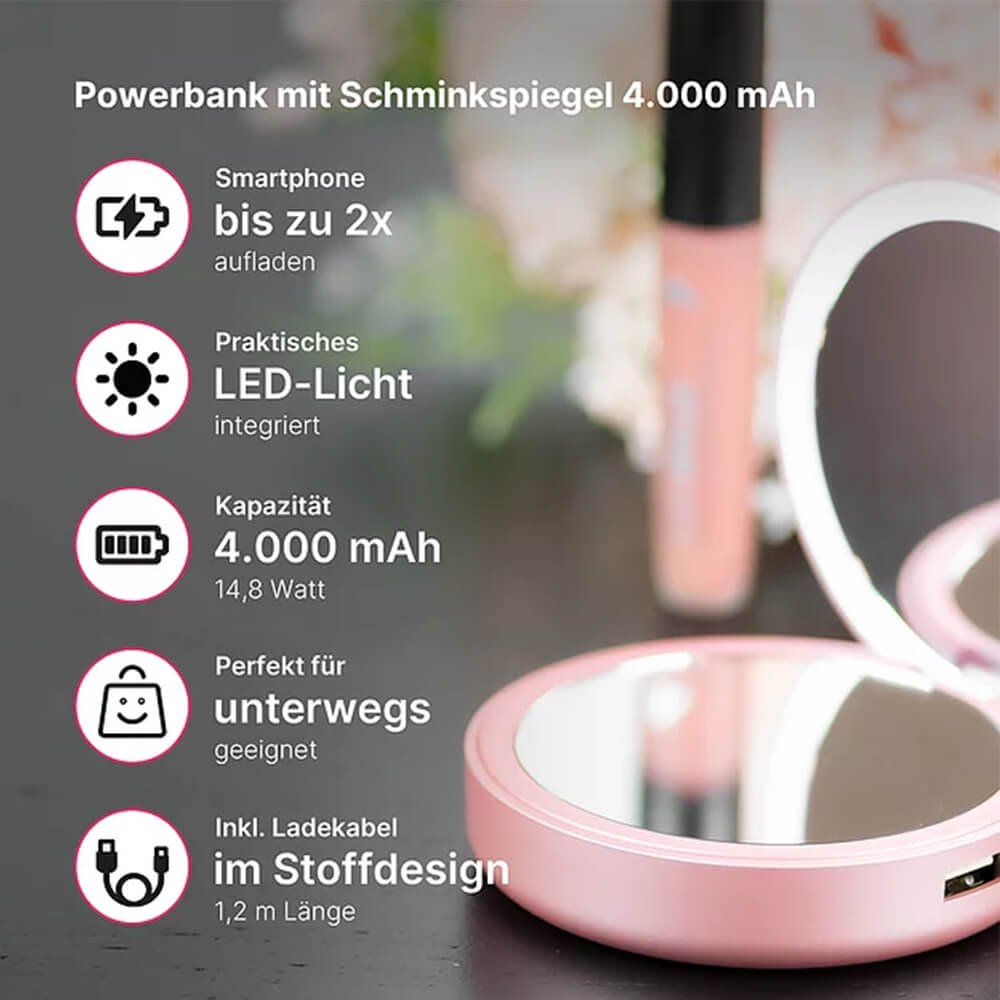 Lotta Power Schminkspiegel Schminkspiegel Powerbank Rosé