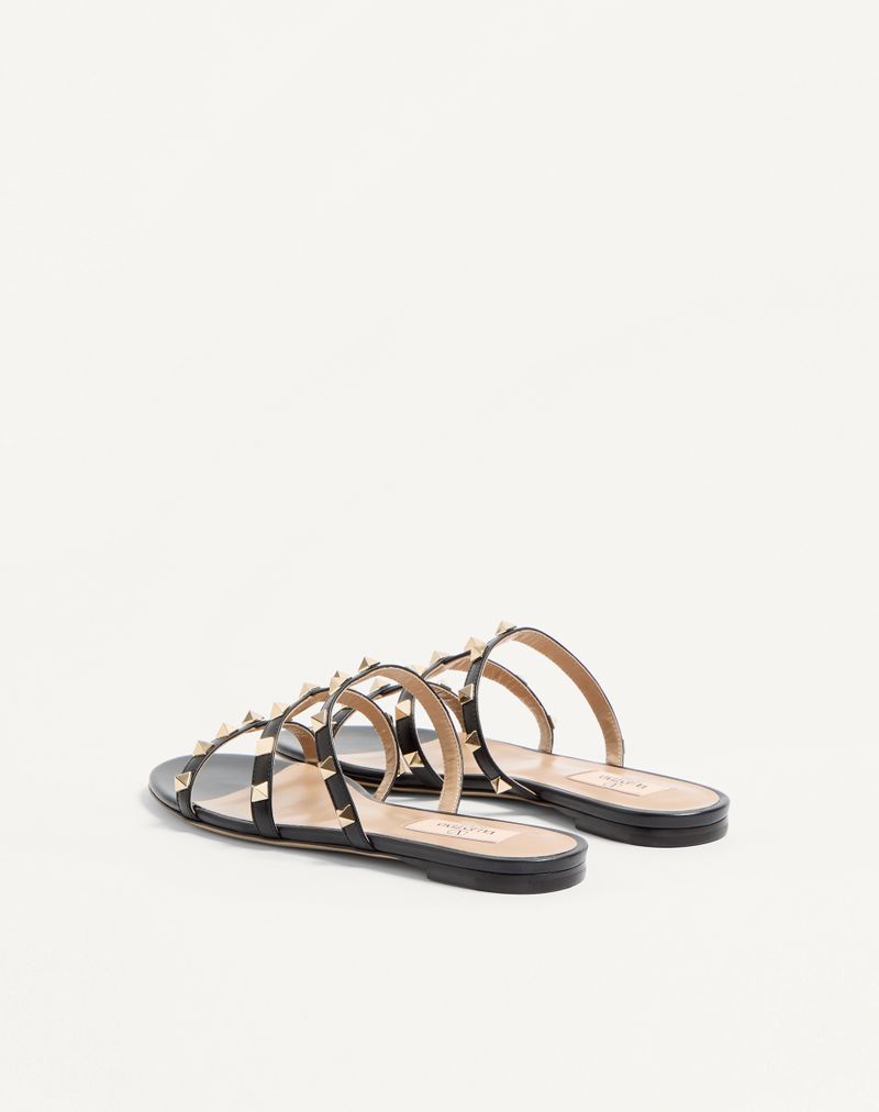 Sandália Rockstud Low Slide em couro de bezerro