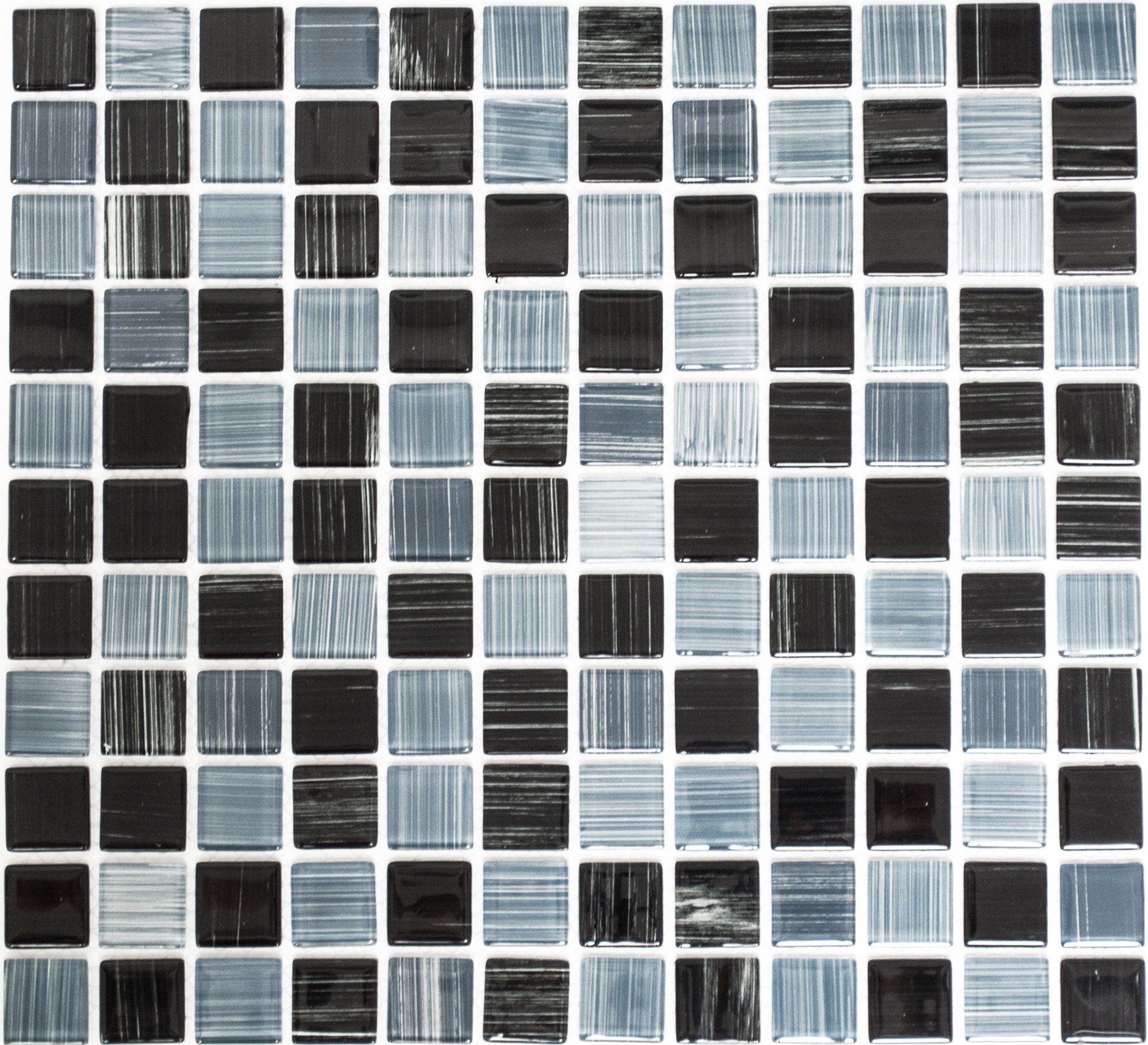 Mosani Mosaikfliesen Glasmosaik Crystal Mosaik strichschwarz weiß glänzend / 10 Matten