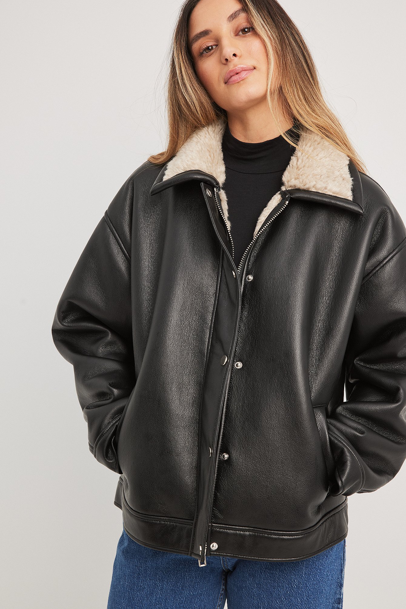 Bonded-PU-Jacke im Vintage-Look