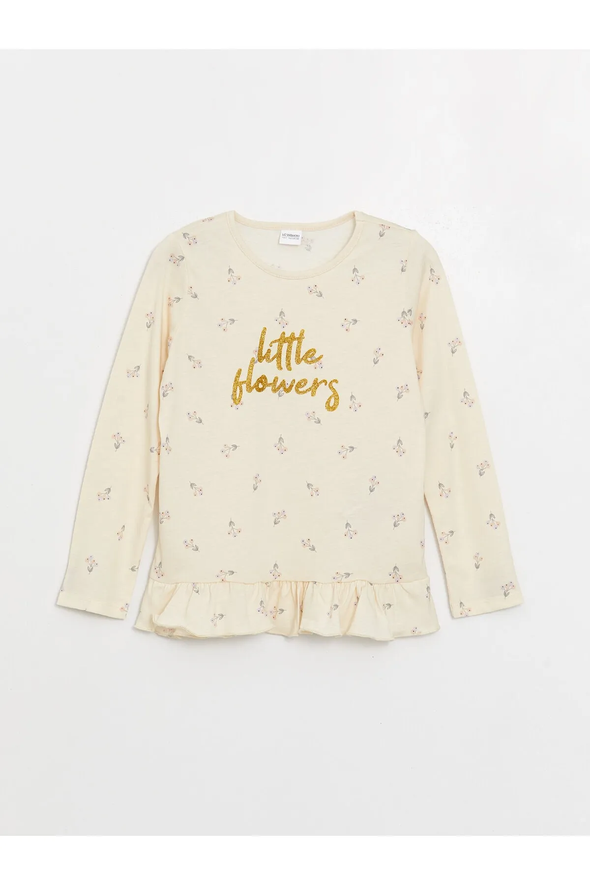 LC Waikiki  Bedrucktes Langarm-Pyjama-Set für Mädchen mit Rundhalsausschnitt