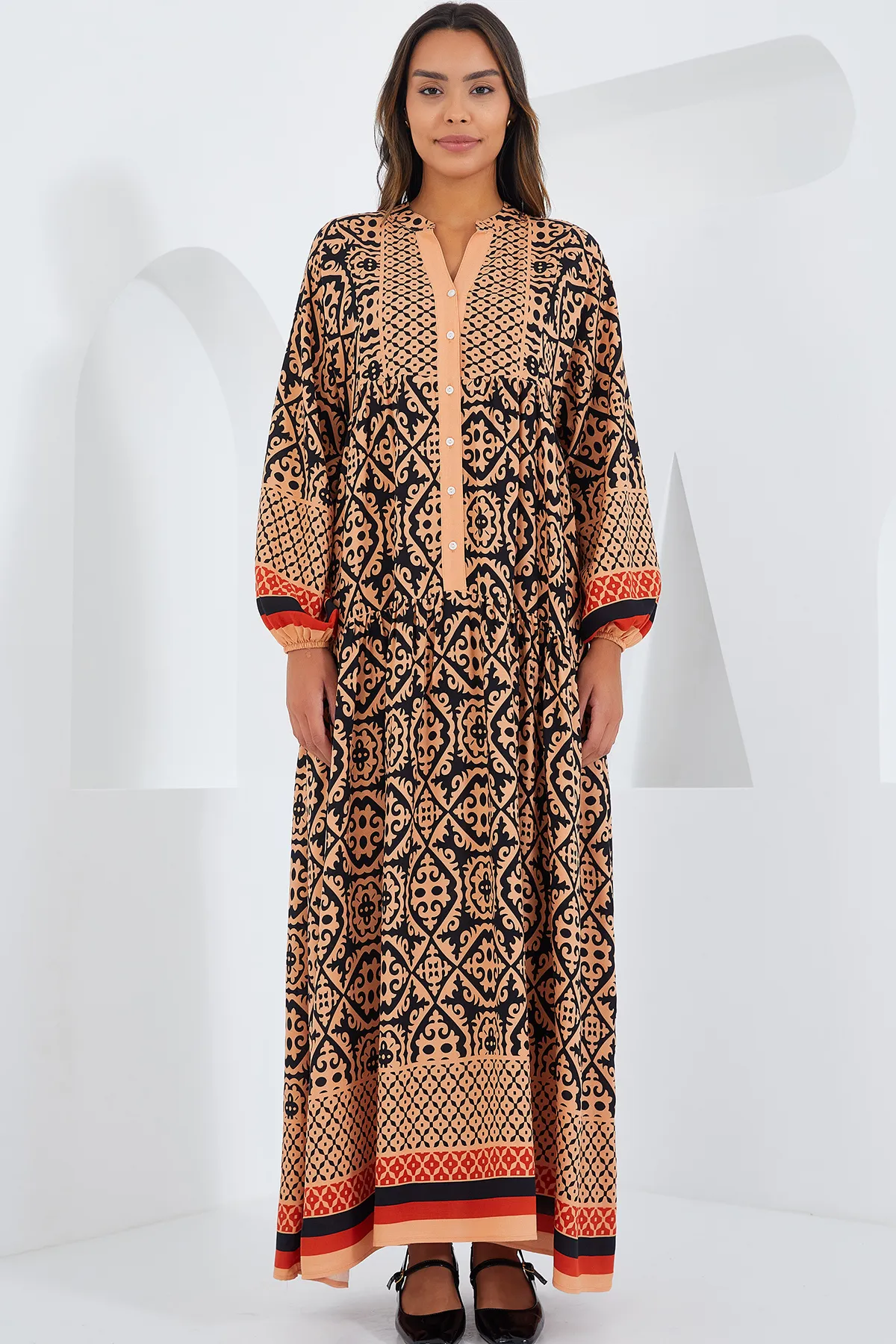 Bigdart  Beiges und schwarzes Viskose-Hijab-Kleid für Damen 2423