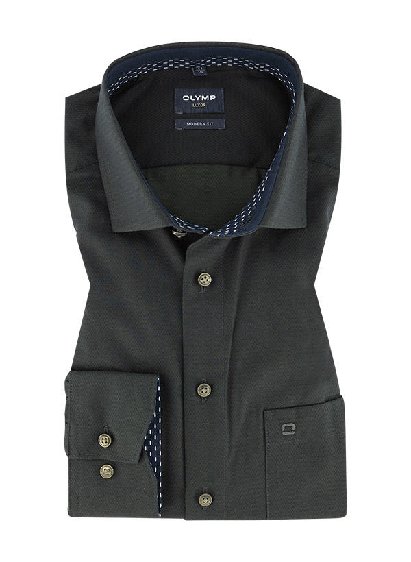 OLYMP, Hemd, Modern Fit, Baumwolle, Extra langer Arm, olivgrün