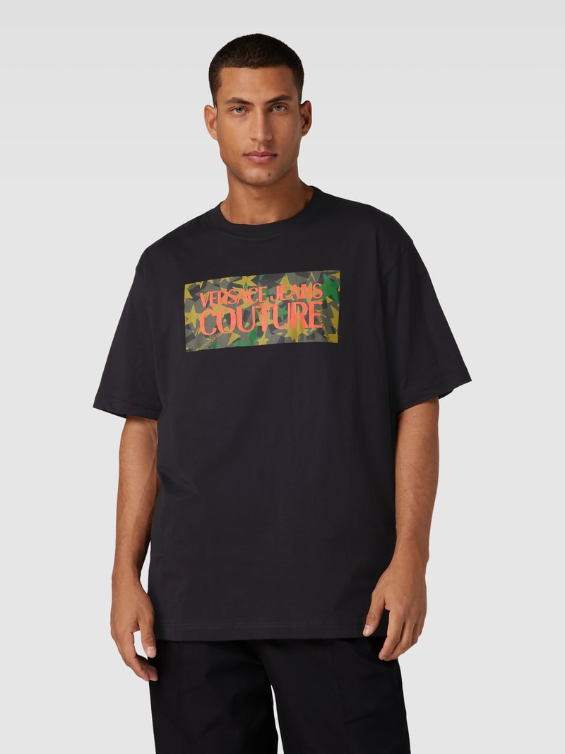 Oversized T-Shirt mit Label-Print in schwarz