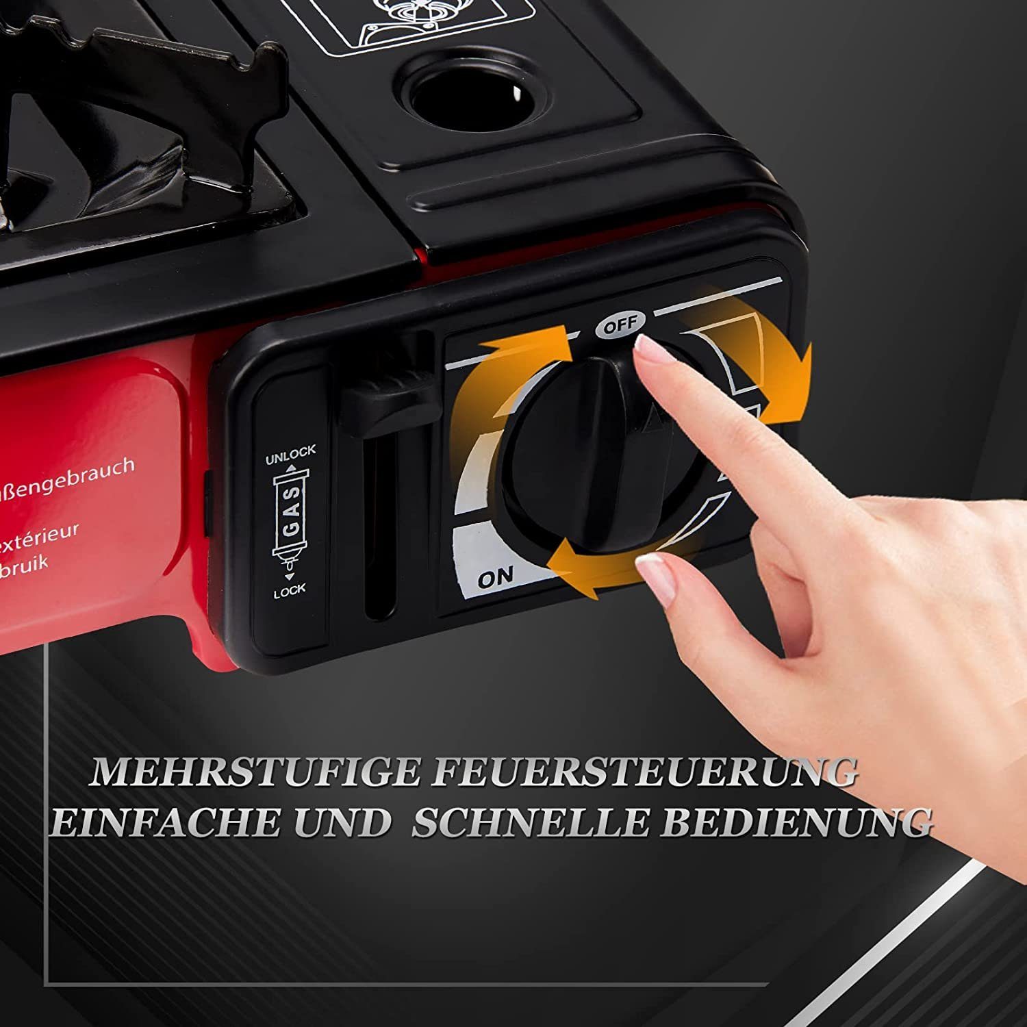 HOMELUX Gaskocher Campingkocher Grillplatte mit Piezozündung + 4 x Gaskartuschen, (Grillplatte Tischgrill Transportkoffer Gasbrenner Gasgrill, 5-St., Campingkocher Outdoor Camping Gas Kocher Herd)