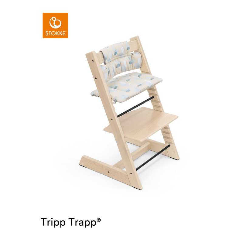 Coussin classic oiseaux beige bleu OCS pour chaise haute Tripp Trapp Stokke