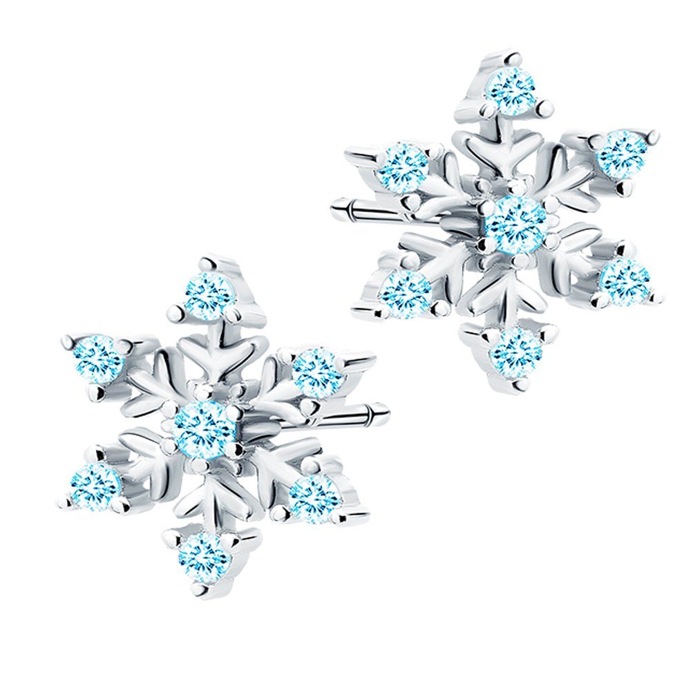 Limana Paar Ohrstecker Schneeflocke Stern echt 925 Sterling Silber, Zirkonia Geschenk Idee Nikolaus Weihnachten Winter