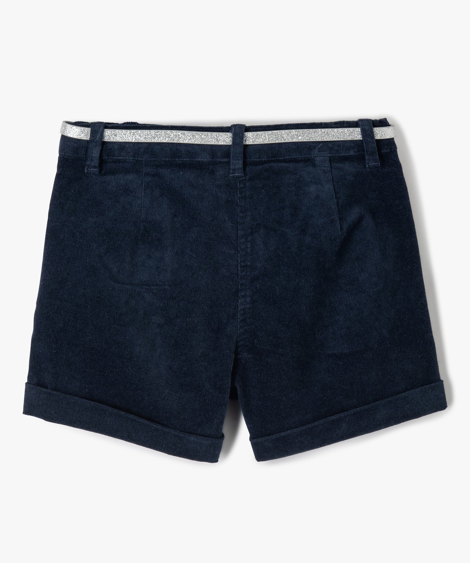 Short fille en velours ctelé avec ceinture pailletée marine | GEMO