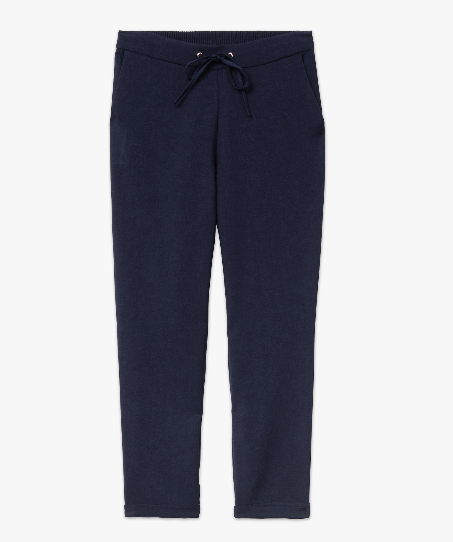 Pantalon en toile coupe ample avec taille élastique femme marine | GEMO
