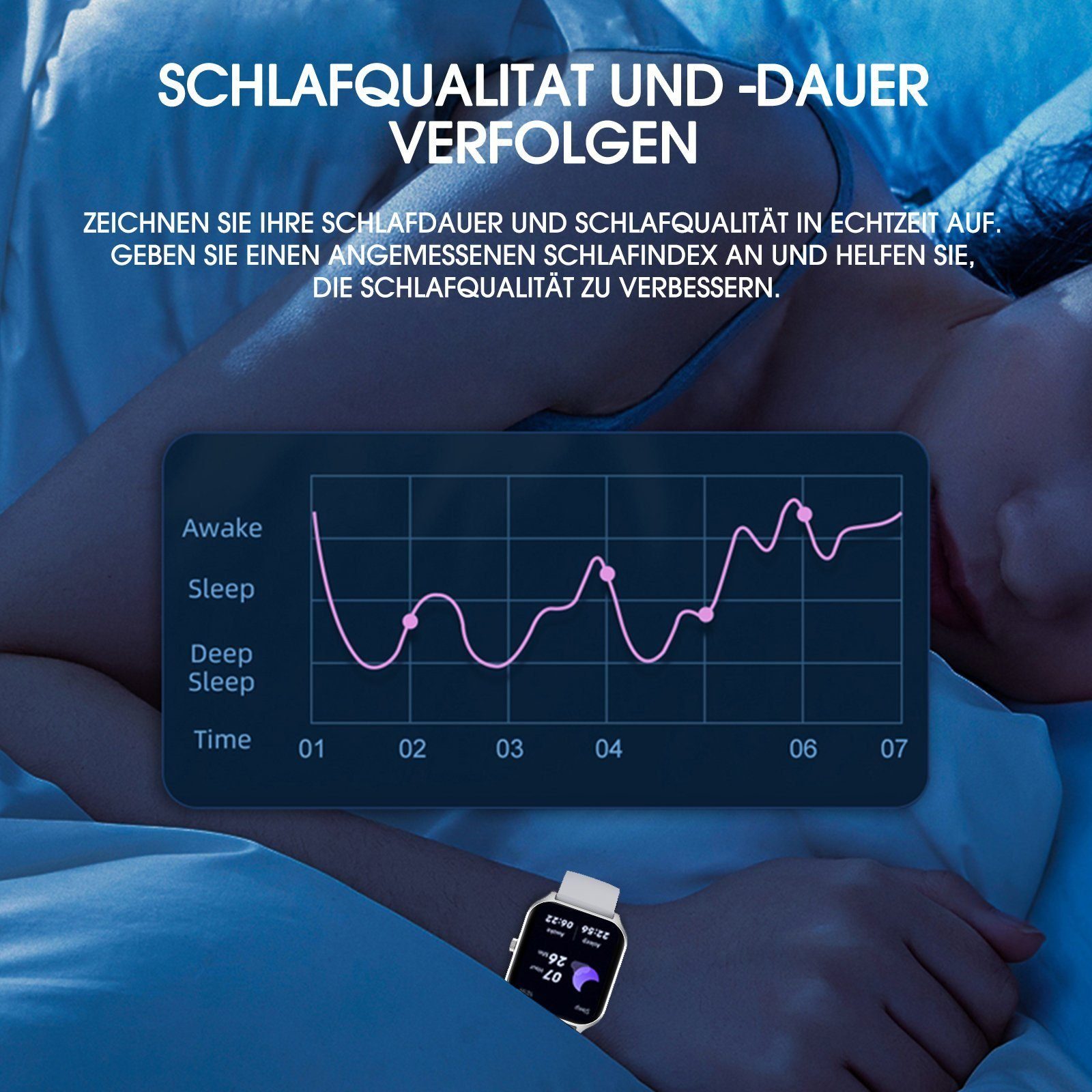 Yuede Smartwatch,Neueste 1,96-Zoll-Fitness-Smartwatch für Damen Herren Smartwatch (Bluetooth 5.2 Anruffunktion, Uhr mit Schrittzähler, Pulsuhr, Blutdruckmessung und Sauerstofffunktion( SpO2) , Zoll), IP67 Wasserdichte Sportuhr mit 100 Trainingsmodi,