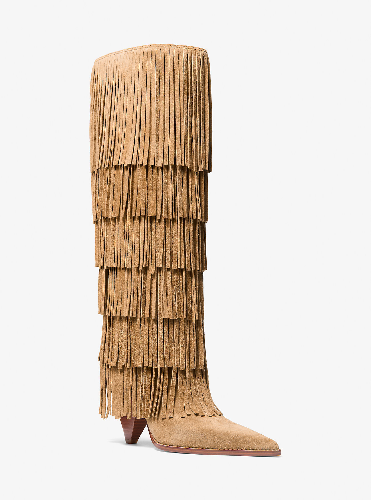 Stivale alto Jayla in pelle scamosciata con frange - HUSK