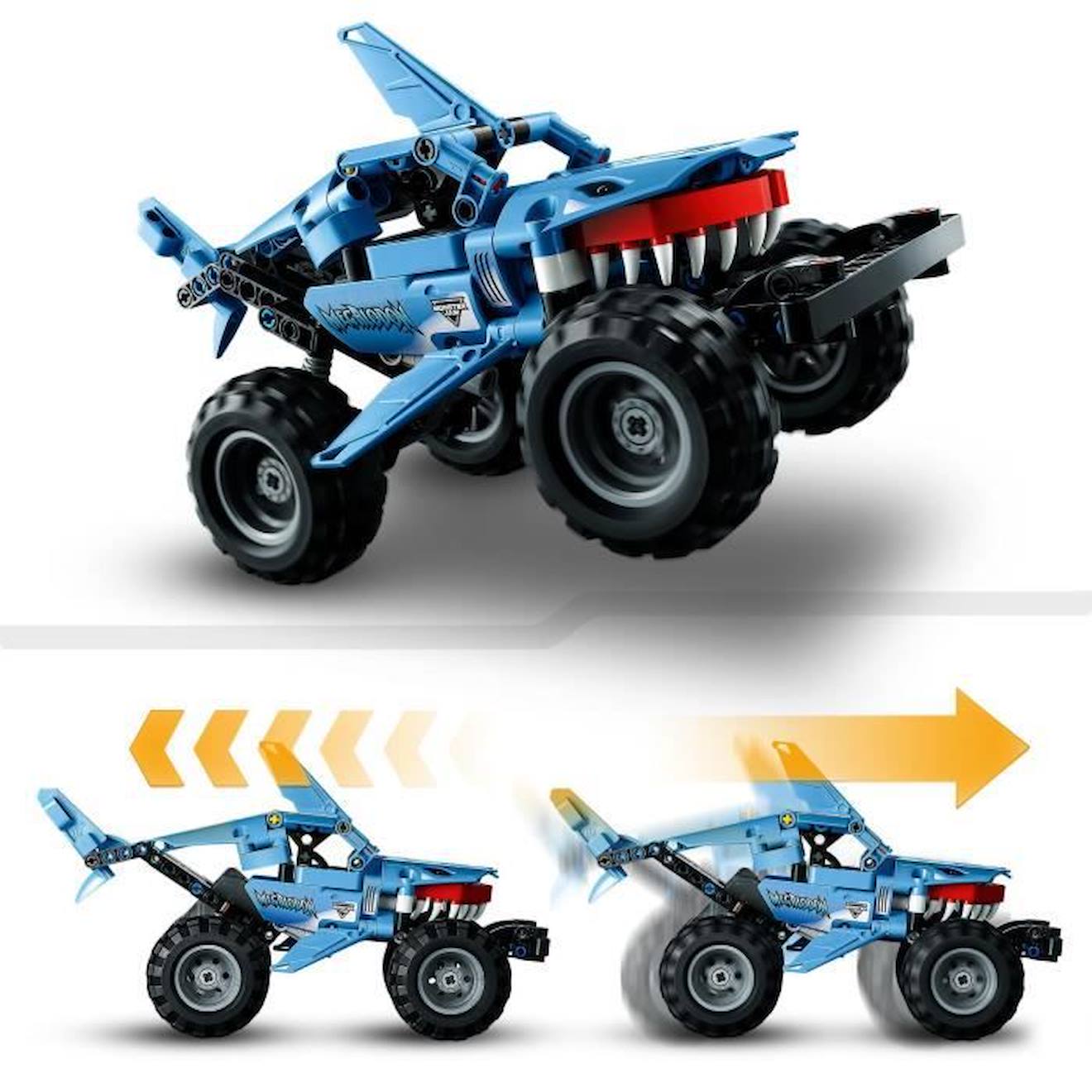 LEGO® 42134 Technic Monster Jam Megalodon, Voiture Jouet pour Enfants +7 Ans 2 en 1 Truck et Low Racer Lusca à Rétrofriction bleu