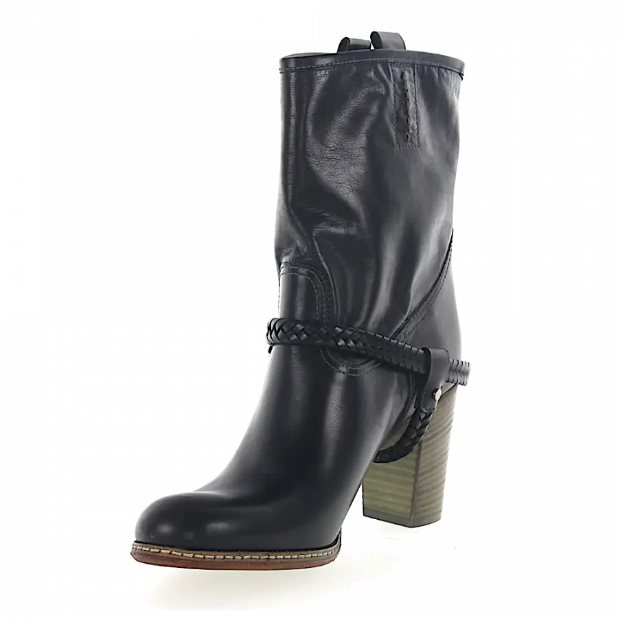 Rossano Bisconti - Cowboy-/ Bikerstiefeletten Glattleder Zierschnalle schwarz - schwarz