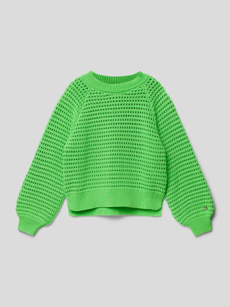 Strickpullover mit Strukturmuster Modell 'CROCHET' in hellgrün