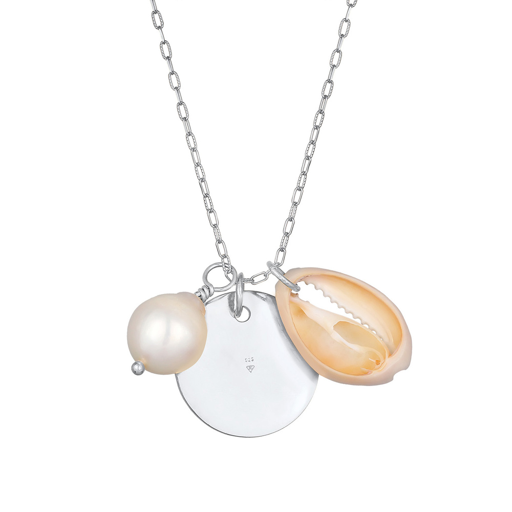 Elli PREMIUM Elli PREMIUM Collier Femmess Pendentif plaque structurée avec perle d'eau douce e collier