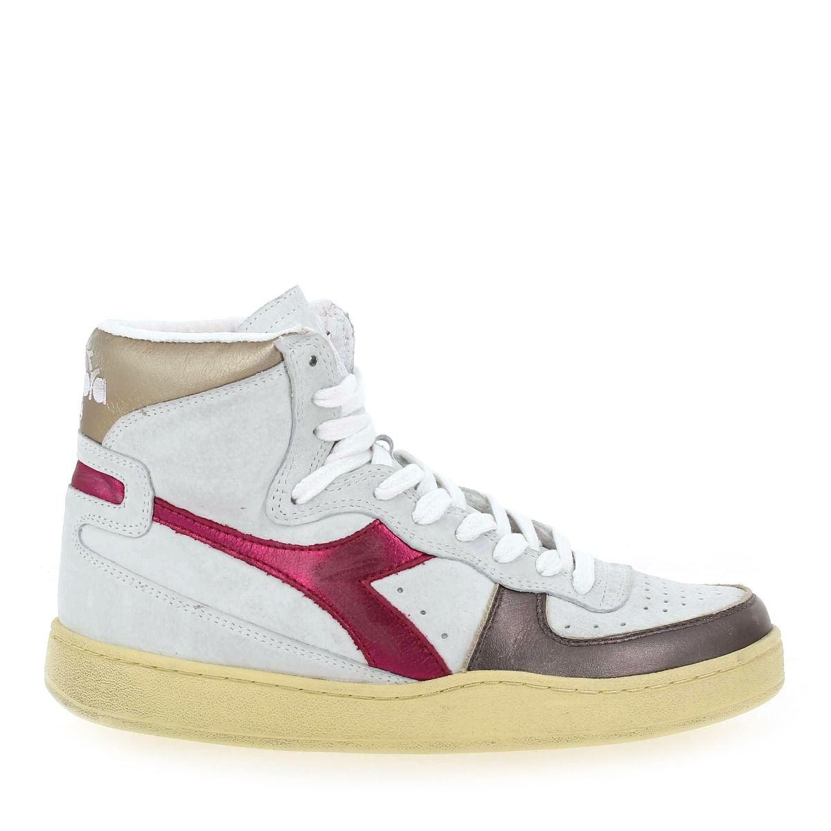 Diadora heritage  MI BASKET METAL OYSTER - Blanc cassé Fuchsia