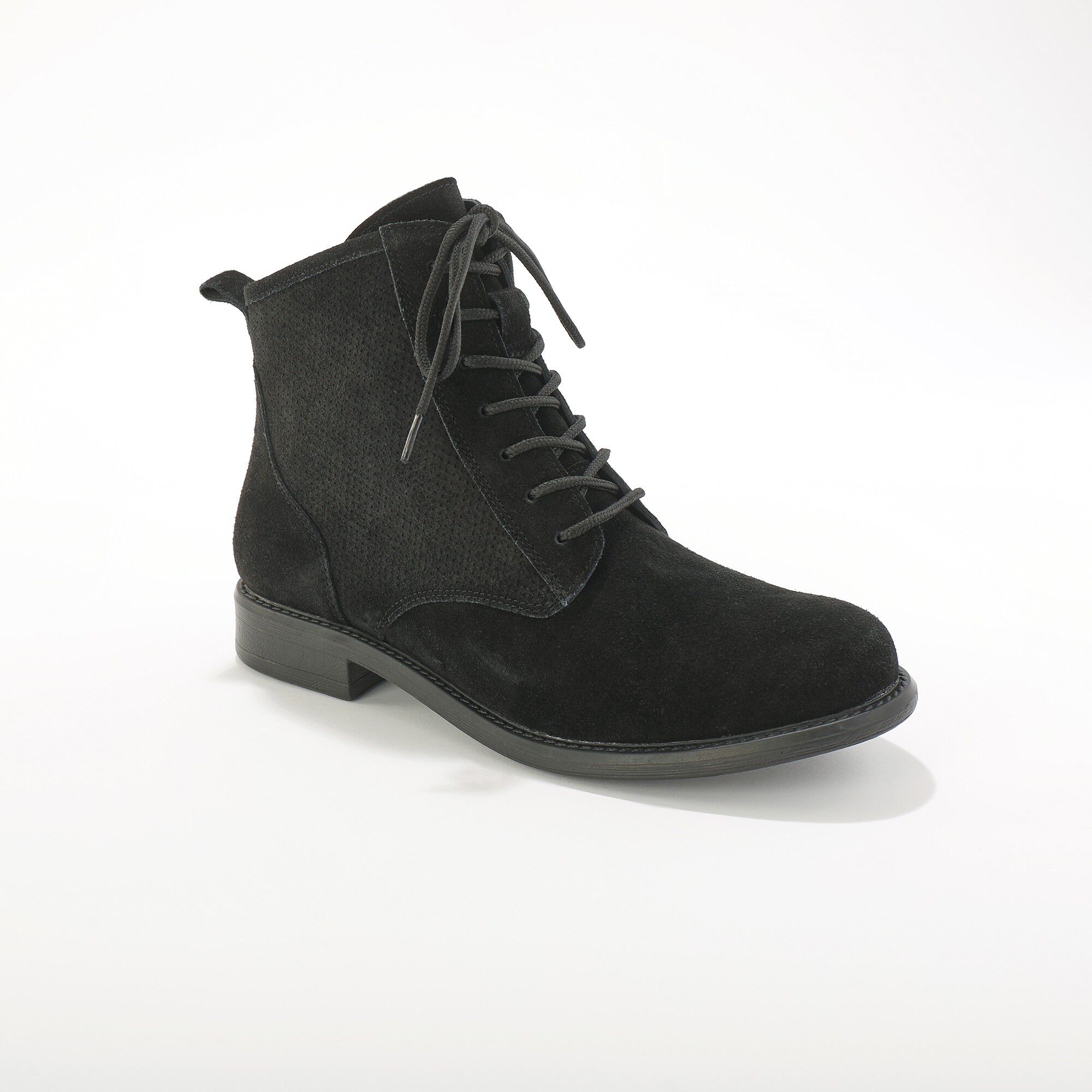 Bottines montantes à lacets, croûte de cuir détails embossés