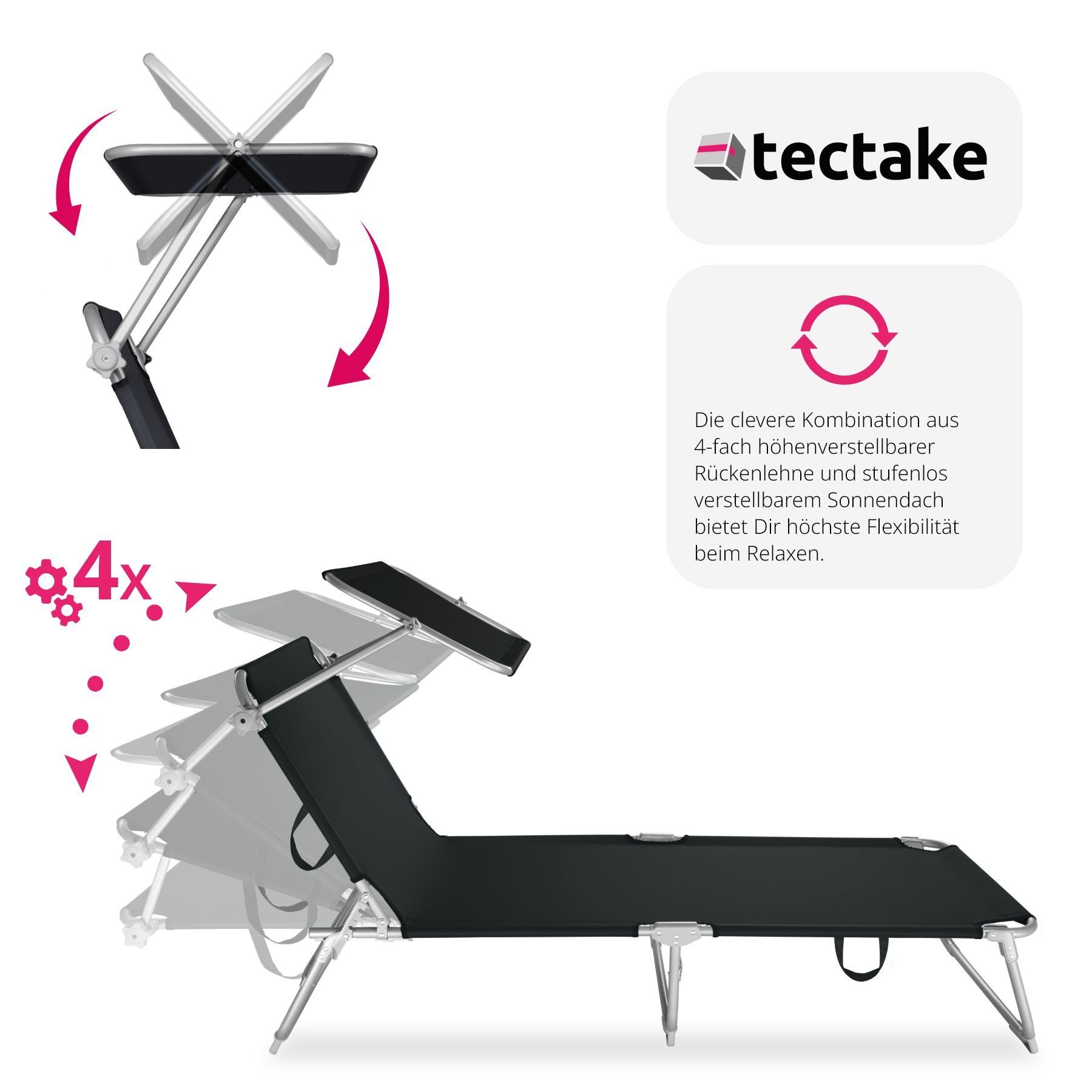 tectake Gartenliege 2 Gartenliegen 4-stufig, Kombiset, 2 St., 2er, Zurückklappbar